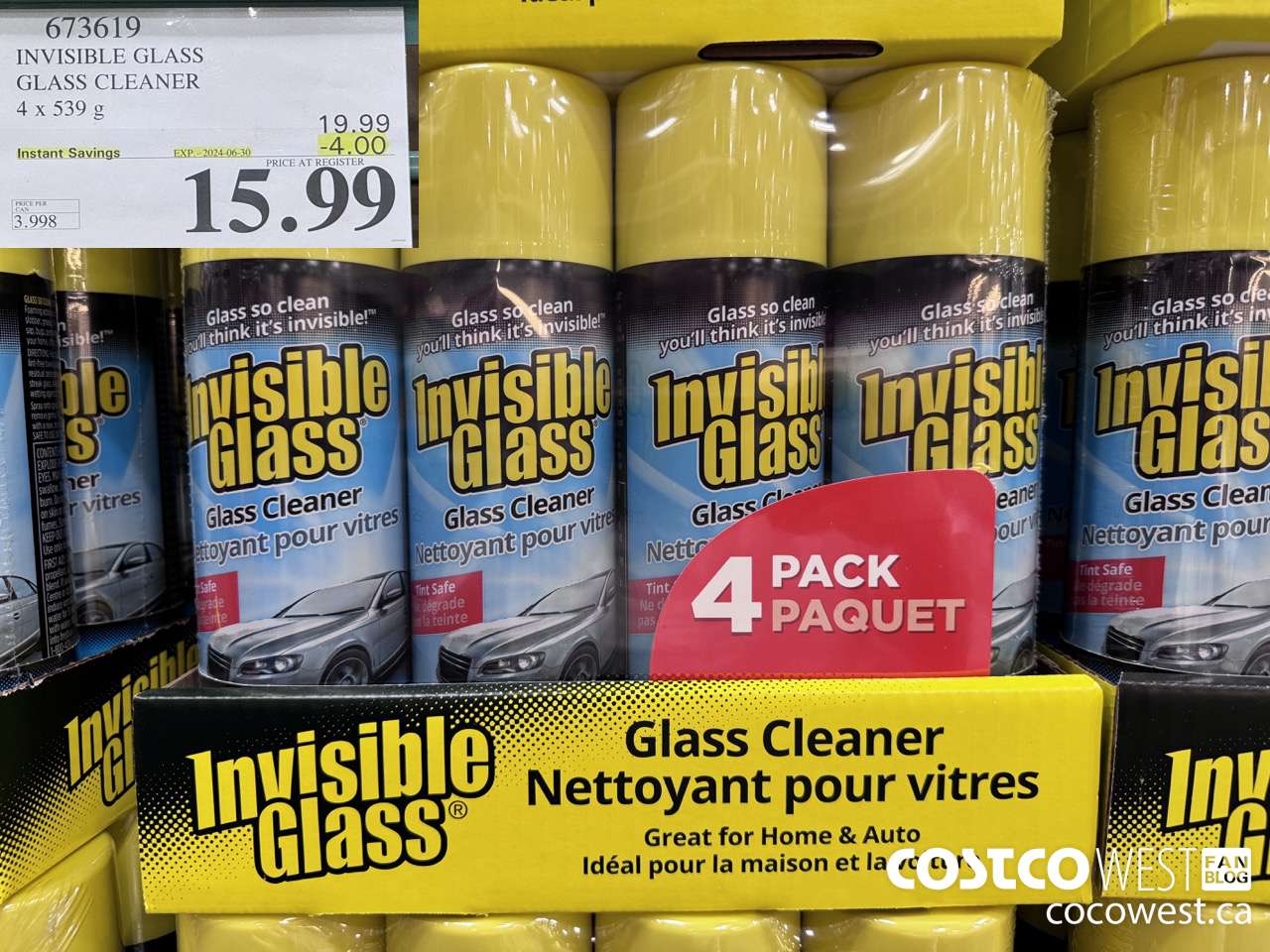 673619 INVISIBLE GLASS GLASS CLEANER 4 X 539 g ($4.00 INSTANT SAVINGS EXPIRES ON 2024-06-30) $15.99
