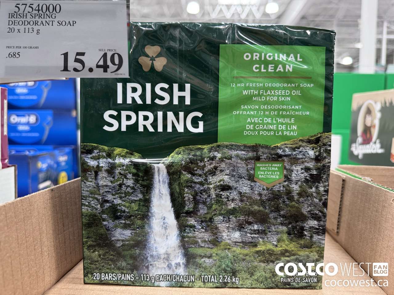 5754000 IRISH SPRING DEODORANT SOAP 20 x 113 g $15.49