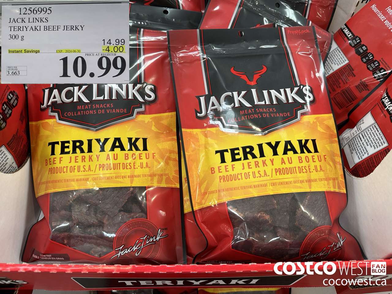 1256995 JACK LINKS TERIYAKI BEEF JERKY 300g ($4.00 INSTANT SAVINGS EXPIRES ON 2024-06-30) $10.99