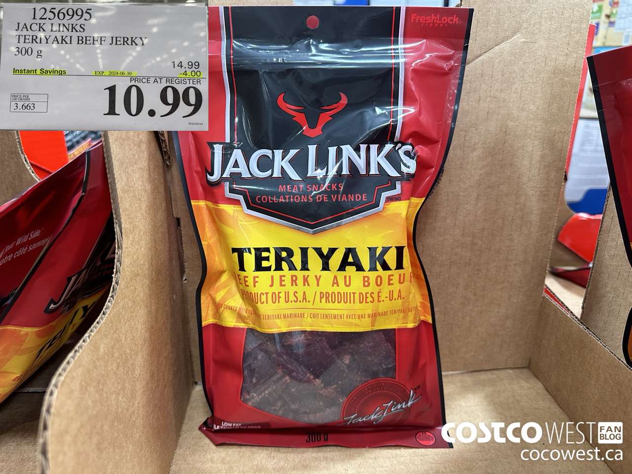 1256995 JACK LINKS TERIYAKI BEEF JERKY 300g ($4.00 INSTANT SAVINGS EXPIRES ON 2024-06-30) $10.99