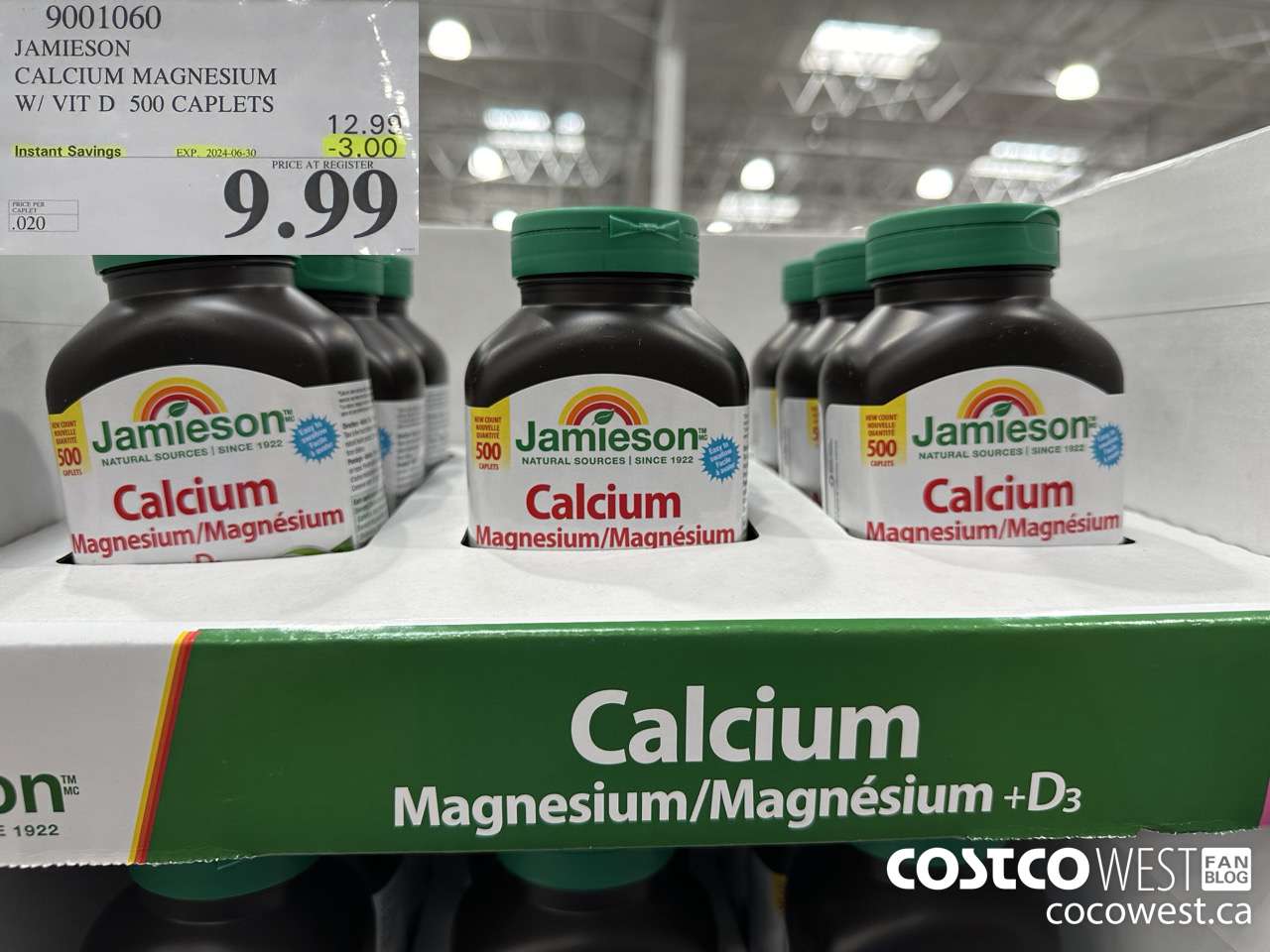 9001060 JAMIESON CALCIUM MAGNESIUM W/ VIT D 500 CAPLETS ($3.00 INSTANT SAVINGS EXPIRES ON 2024-06-30) $9.99