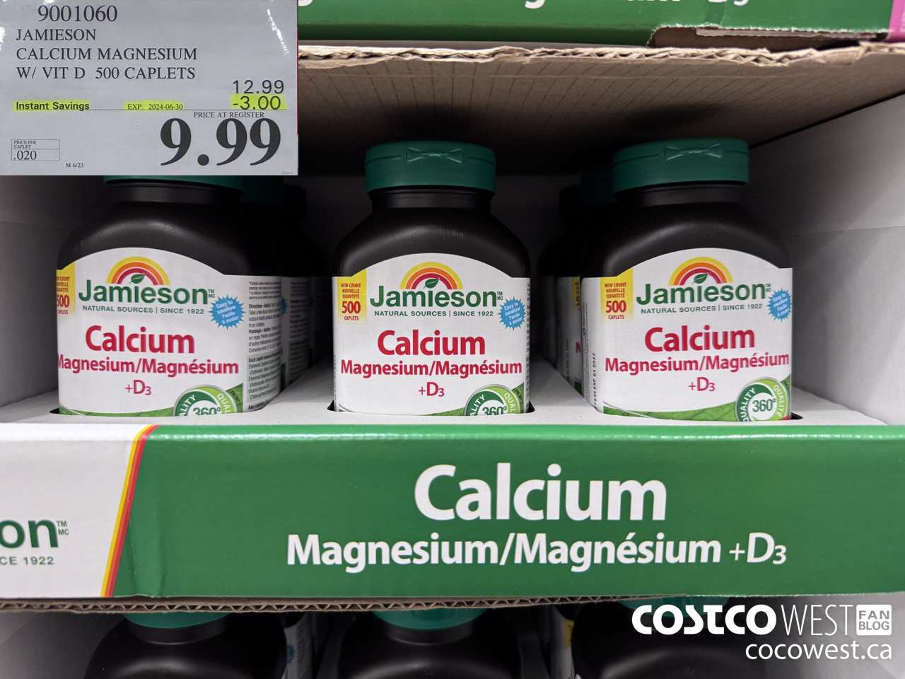 9001060 JAMIESON CALCIUM MAGNESIUM W/ VIT D 500 CAPLETS ($3.00 INSTANT SAVINGS EXPIRES ON 2024-06-30) $9.99