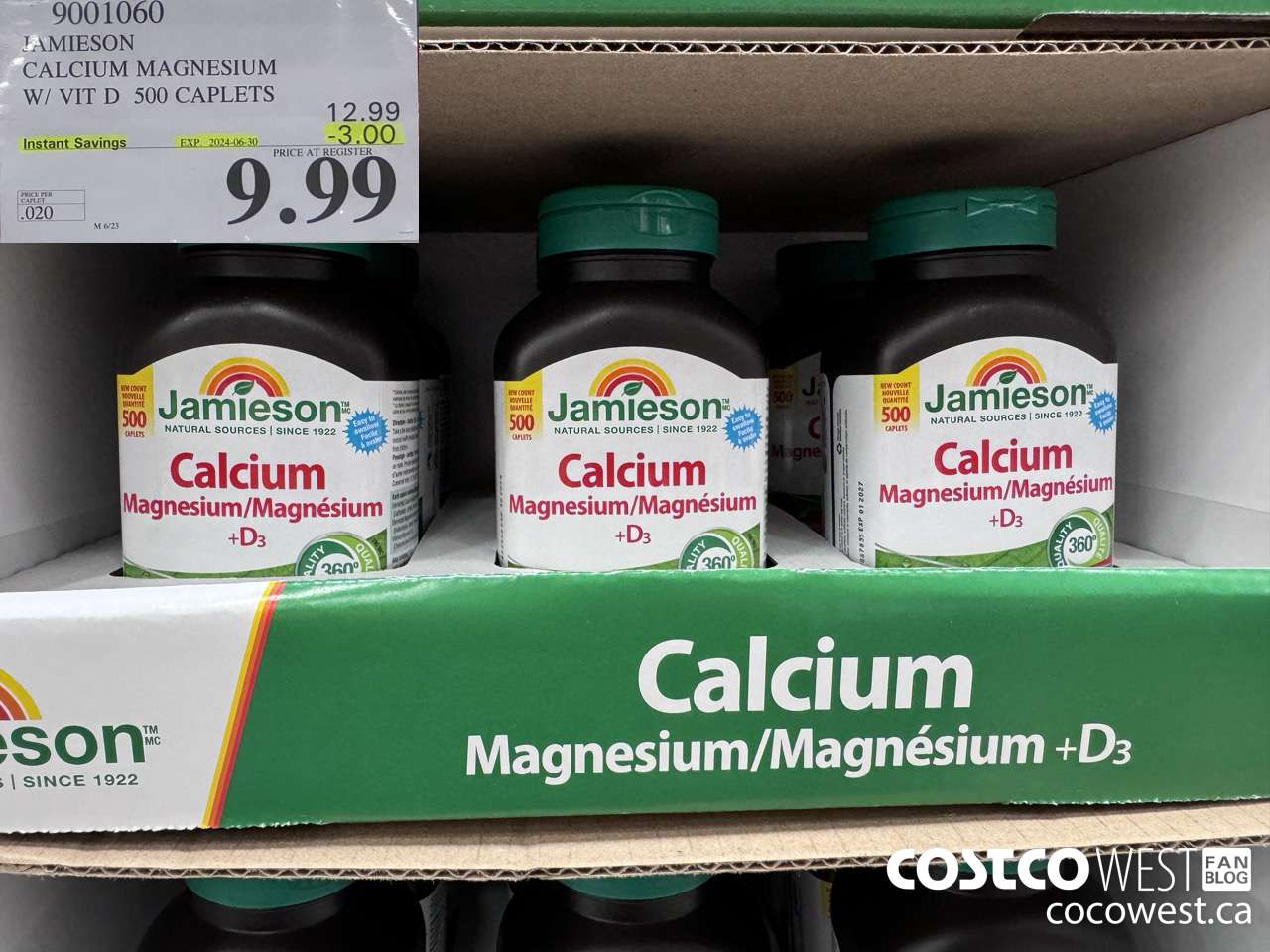 9001060 JAMIESON CALCIUM MAGNESIUM W/ VIT D 500 CAPLETS ($3.00 INSTANT SAVINGS EXPIRES ON 2024-06-30) $9.99
