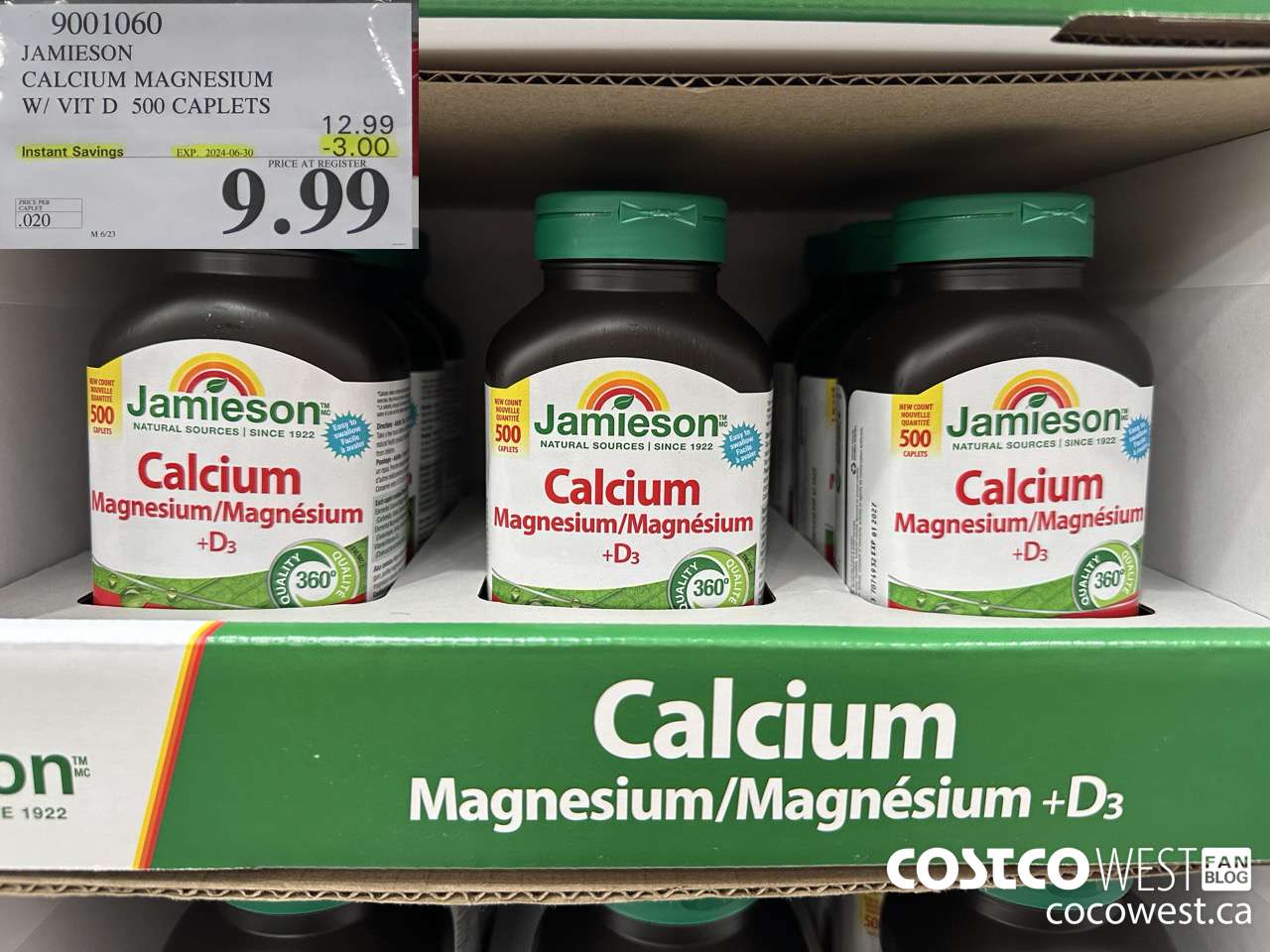 9001060 JAMIESON CALCIUM MAGNESIUM W/ VIT D 500 CAPLETS ($3.00 INSTANT SAVINGS EXPIRES ON 2024-06-30) $9.99
