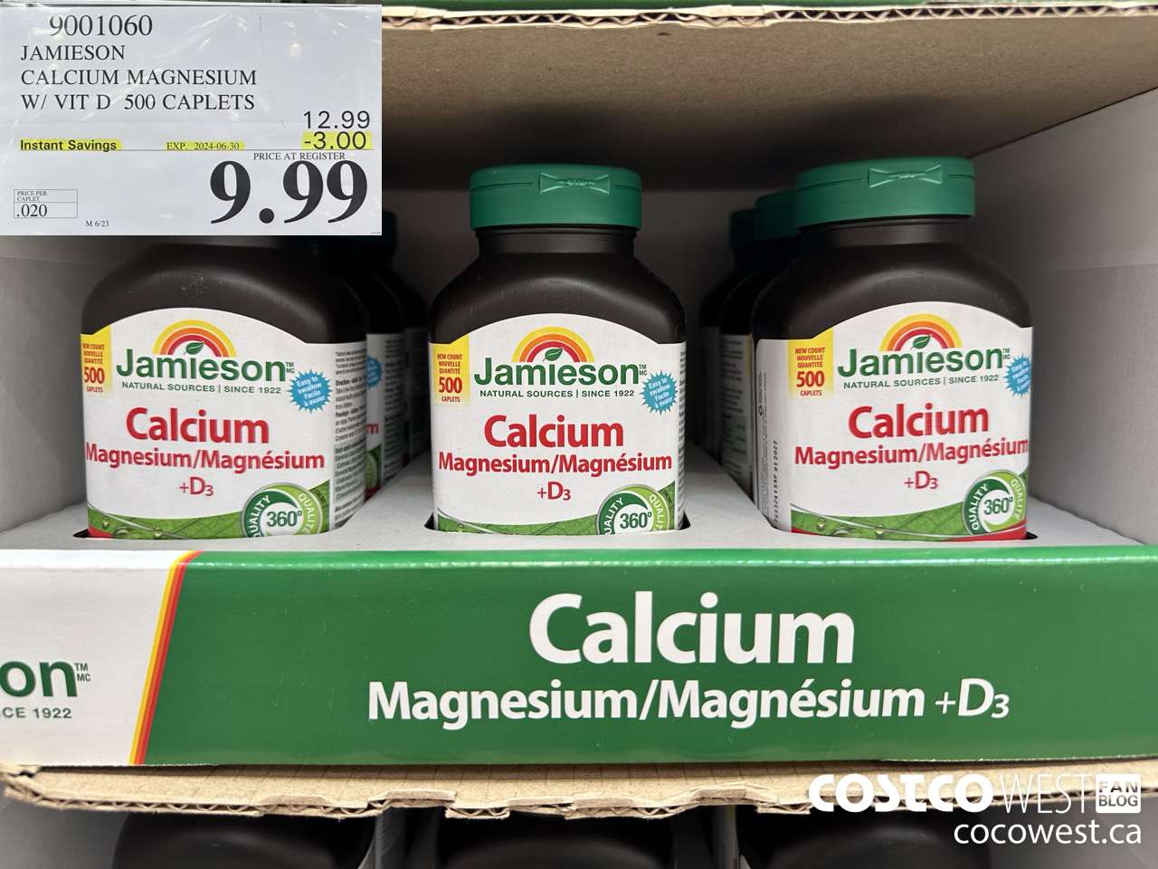 9001060 JAMIESON CALCIUM MAGNESIUM W/ VIT D 500 CAPLETS ($3.00 INSTANT SAVINGS EXPIRES ON 2024-06-30) $9.99