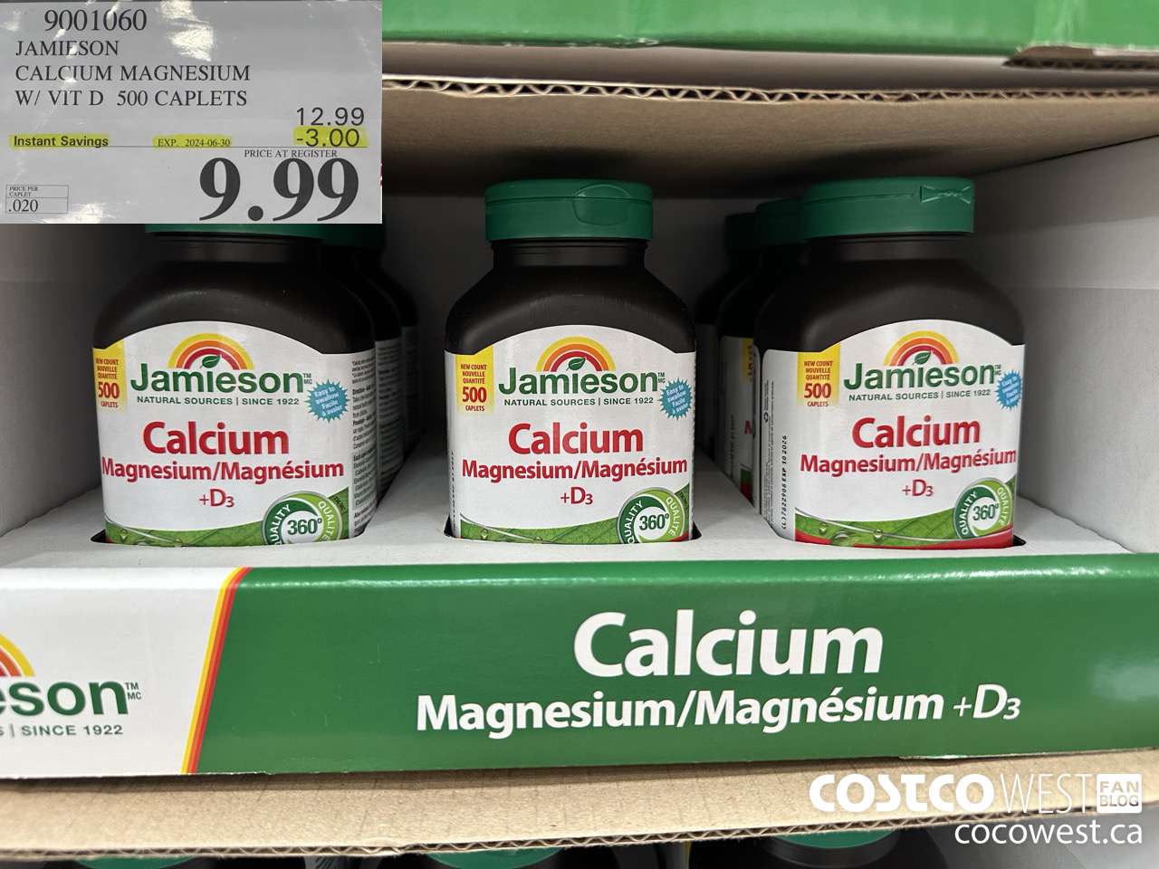 9001060 JAMIESON CALCIUM MAGNESIUM W/ VIT D 500 CAPLETS ($3.00 INSTANT SAVINGS EXPIRES ON 2024-06-30) $9.99