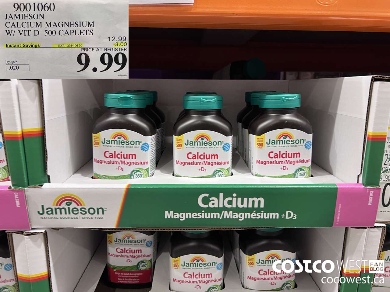 9001060 JAMIESON CALCIUM MAGNESIUM W/ VIT D 500 CAPLETS ($3.00 INSTANT SAVINGS EXPIRES ON 2024-06-30) $9.99
