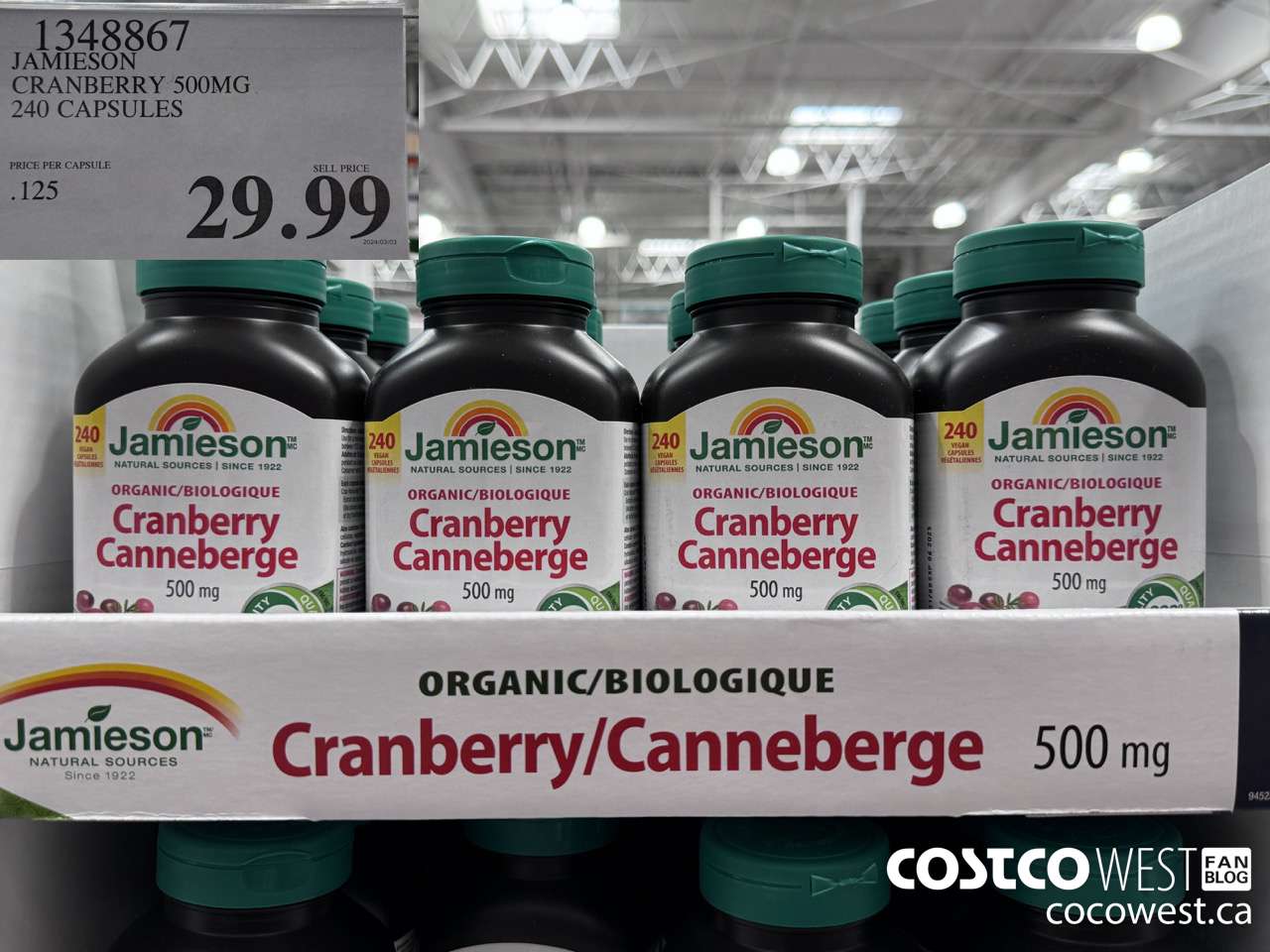 1348867 JAMIESON CRANBERRY 500MG 240 CAPSULES $29.99