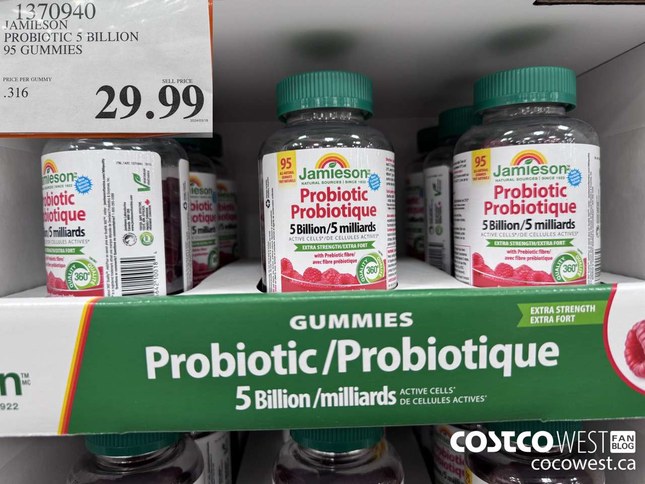 1370940 JAMIESON PROBIOTIC 5 BILLION 95 GUMMIES $29.99