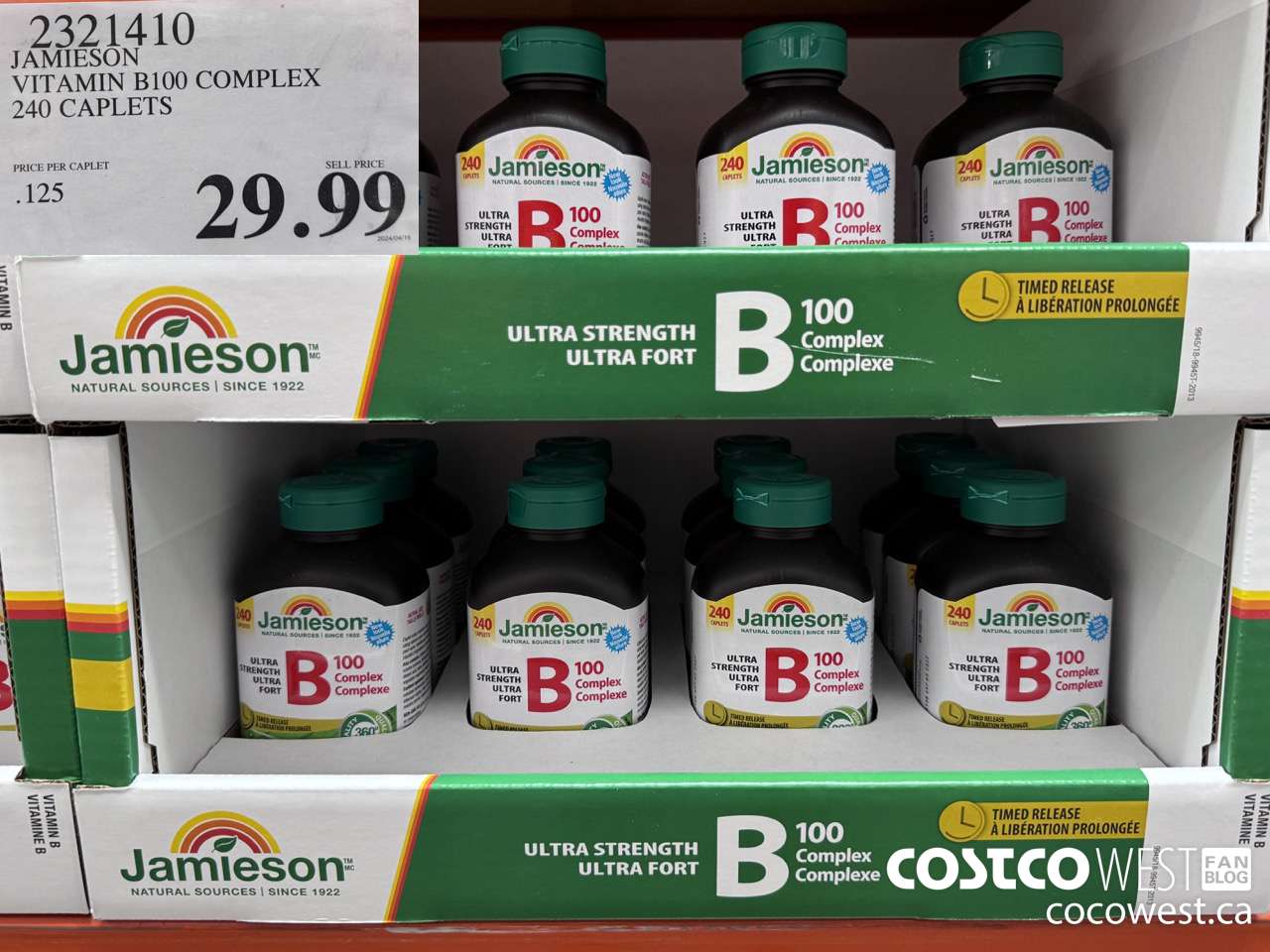 2321410 JAMIESON VITAMIN B100 COMPLEX 240 CAPLETS $29.99