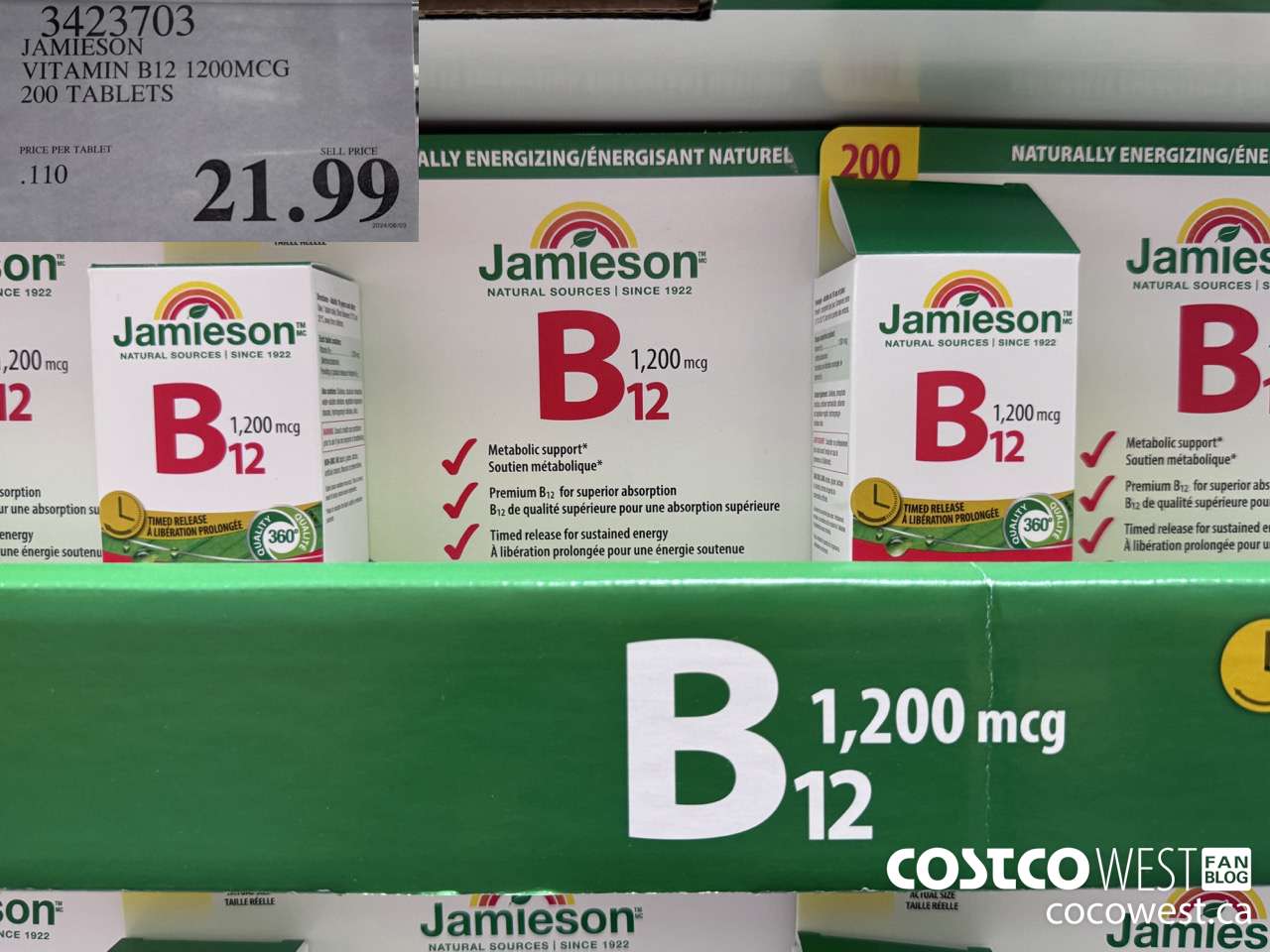 3423703 JAMIESON VITAMIN B12 1200MCG 200 TABLETS $21.99