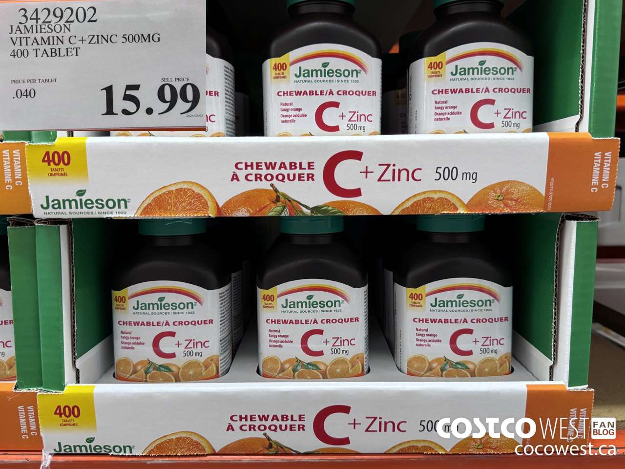 3429202 JAMIESON VITAMIN C+ZINC 500MG 400 TABLET $15.99