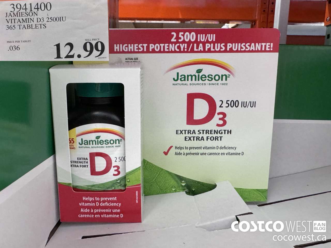 3941400 JAMIESON VITAMIN D3 2500IU 365 TABLETS $12.99