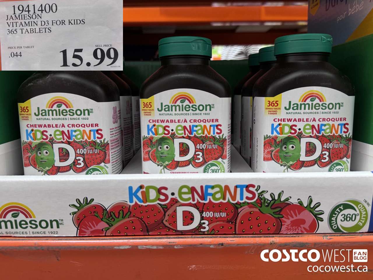 1941400 JAMIESON VITAMIN D3 FOR KIDS 365 TABLETS $15.99