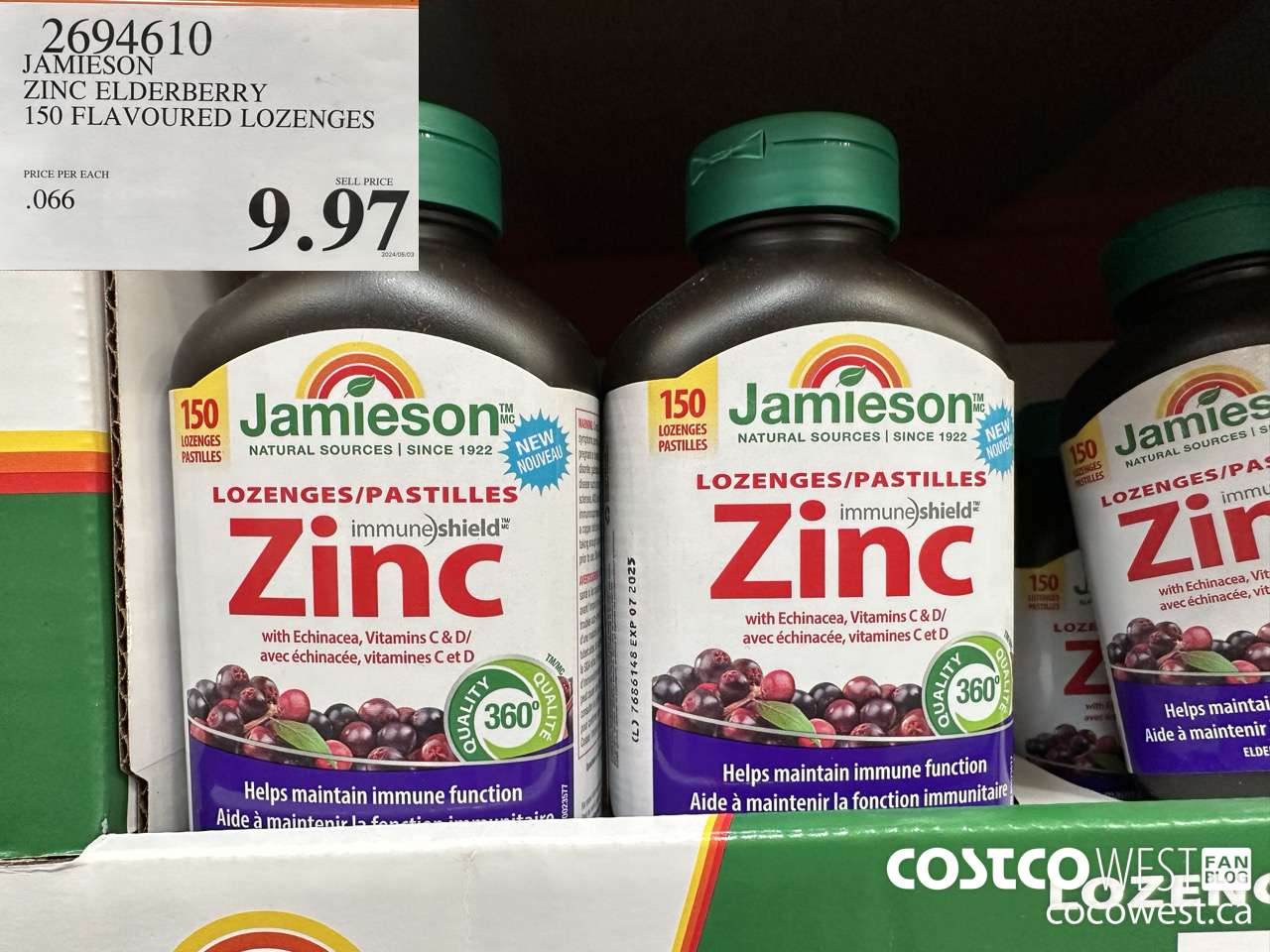 2694610 JAMIESON ZINC ELDERBERRY 150 FLAVOURED LOZENGES $9.97