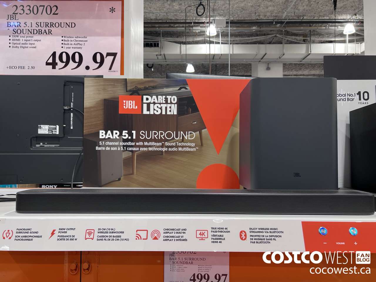 2330702 JBL BAR 5.1 SURROUND SOUNDBAR $499.97