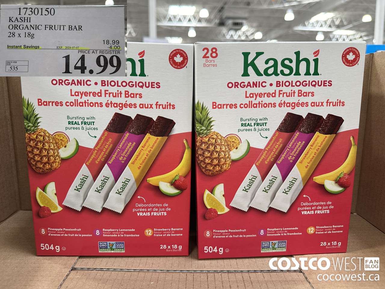 1730150 KASHI ORGANIC FRUIT BAR 28 X 18G ($4.00 INSTANT SAVINGS EXPIRES ON 2024-07-07) $14.99