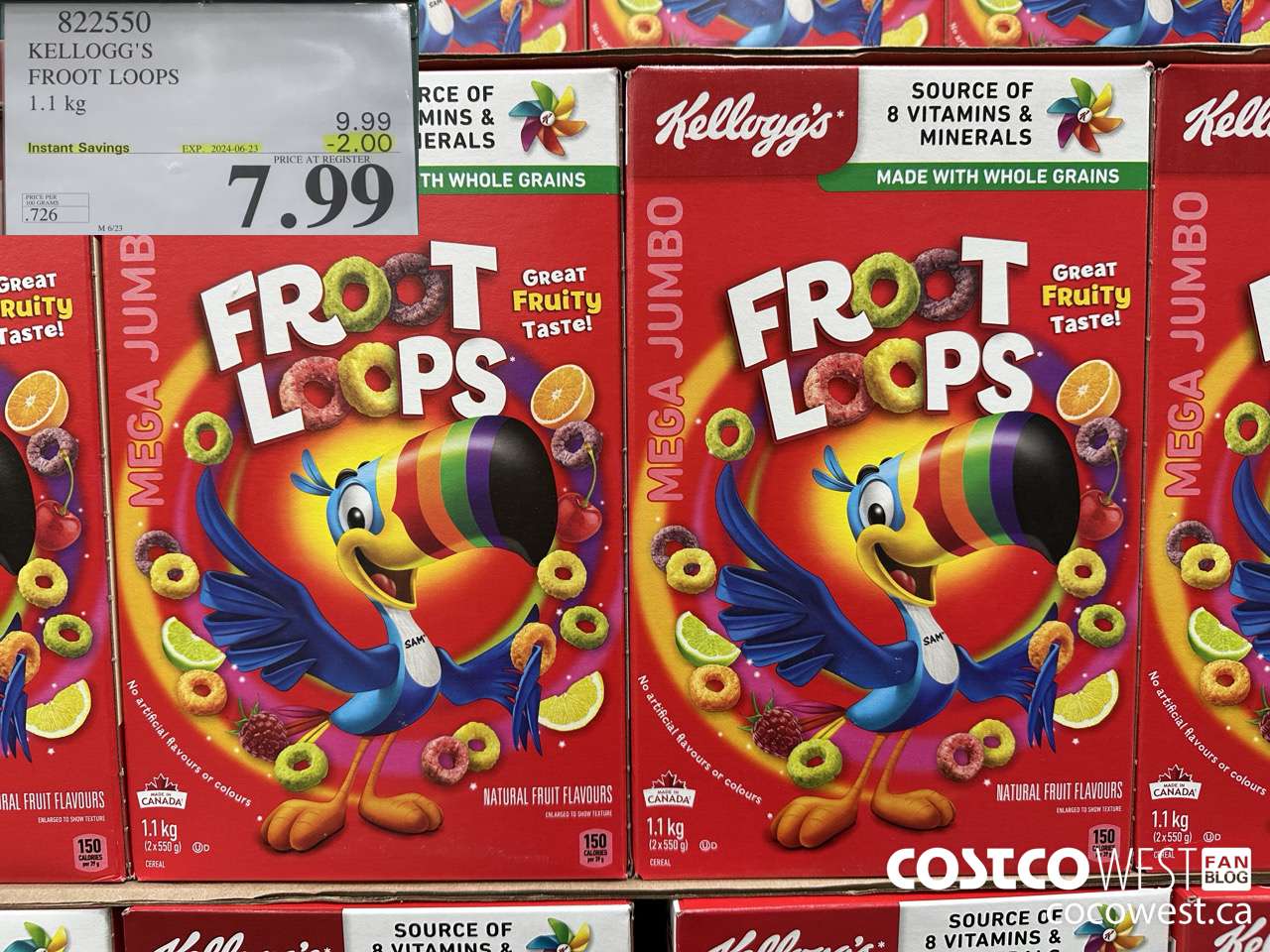 822550 KELLOGGS FROOT LOOPS 1.1 kg ($2.00 INSTANT SAVINGS EXPIRES ON 2024-06-23) $7.99