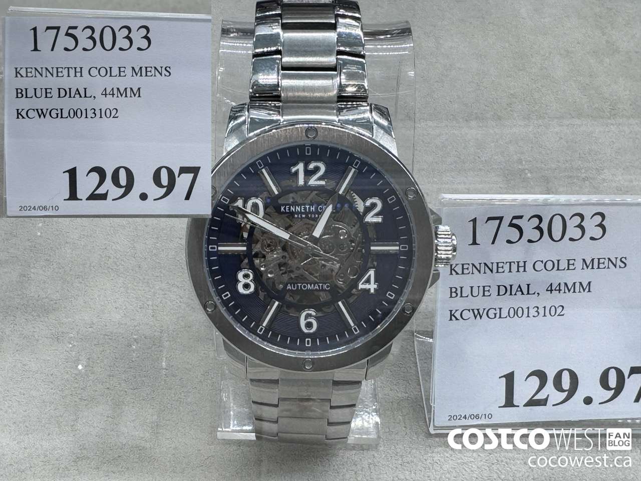 1753033 KENNETH COLE MENS BLUE DIAL, 44MM KCWGL0013102 $129.97