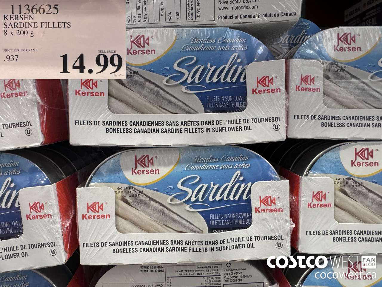 1136625 KERSEN SARDINE FILLETS 8 X 200G $14.99