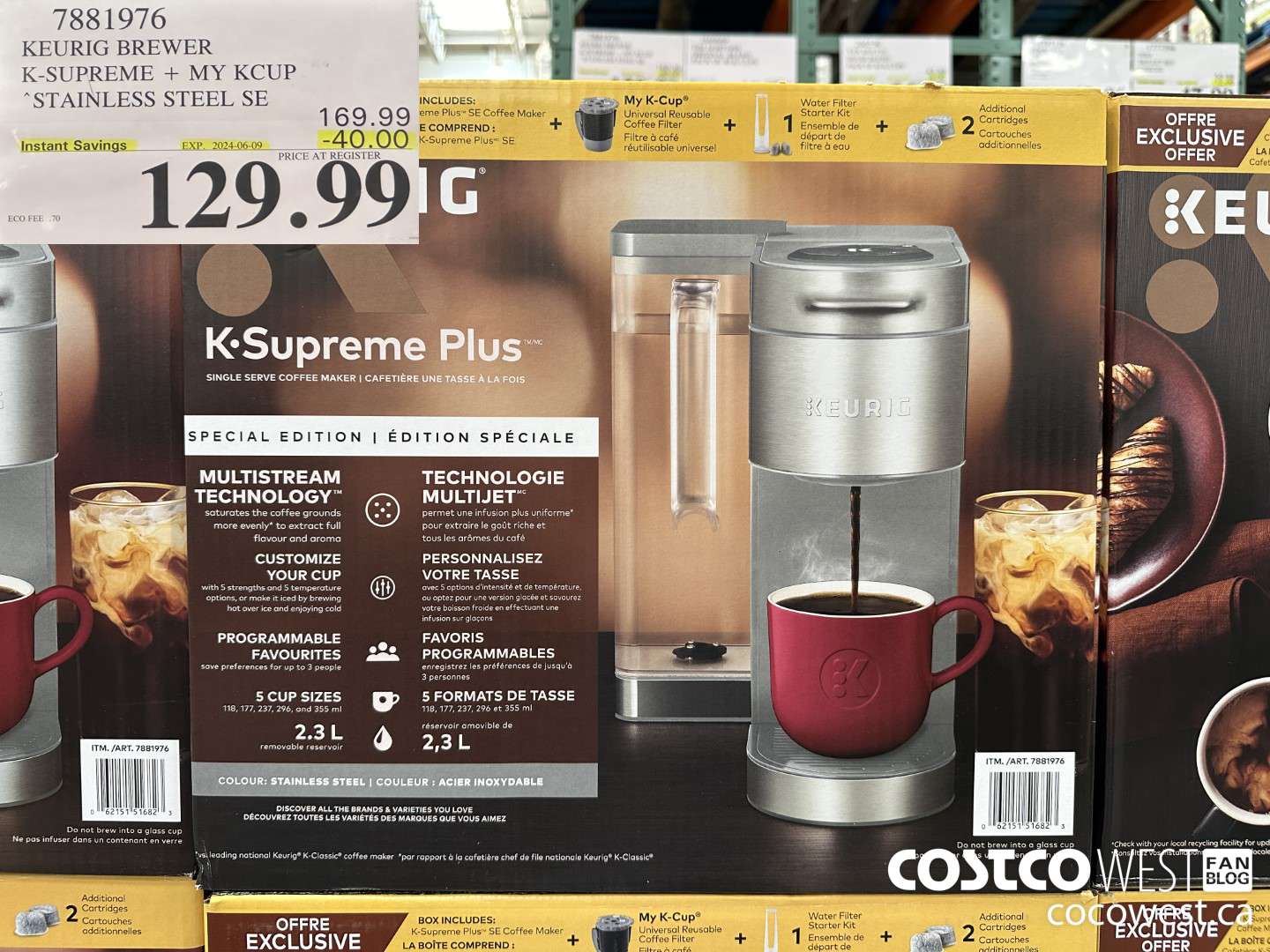 7881976 KEURIG BREWER K-SUPREME + MY KCUP STAINLESS STEEL SE ($40.00 INSTANT SAVINGS EXPIRES ON 2024-06-09) $129.99