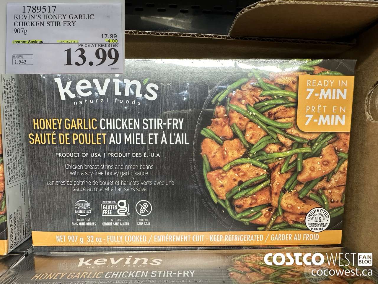 1789517 KEVIN'S HONEY GARLIC CHICKEN STIR FRY 907G ($4.00 INSTANT SAVINGS EXPIRES ON 2024-06-30) $13.99