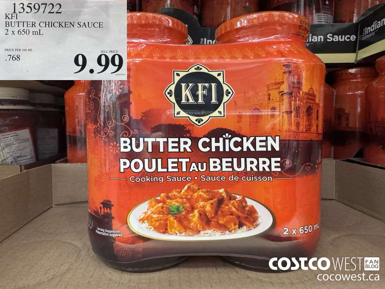 1359722 KFI BUTTER CHICKEN SAUCE 2 x 650 mL $9.99