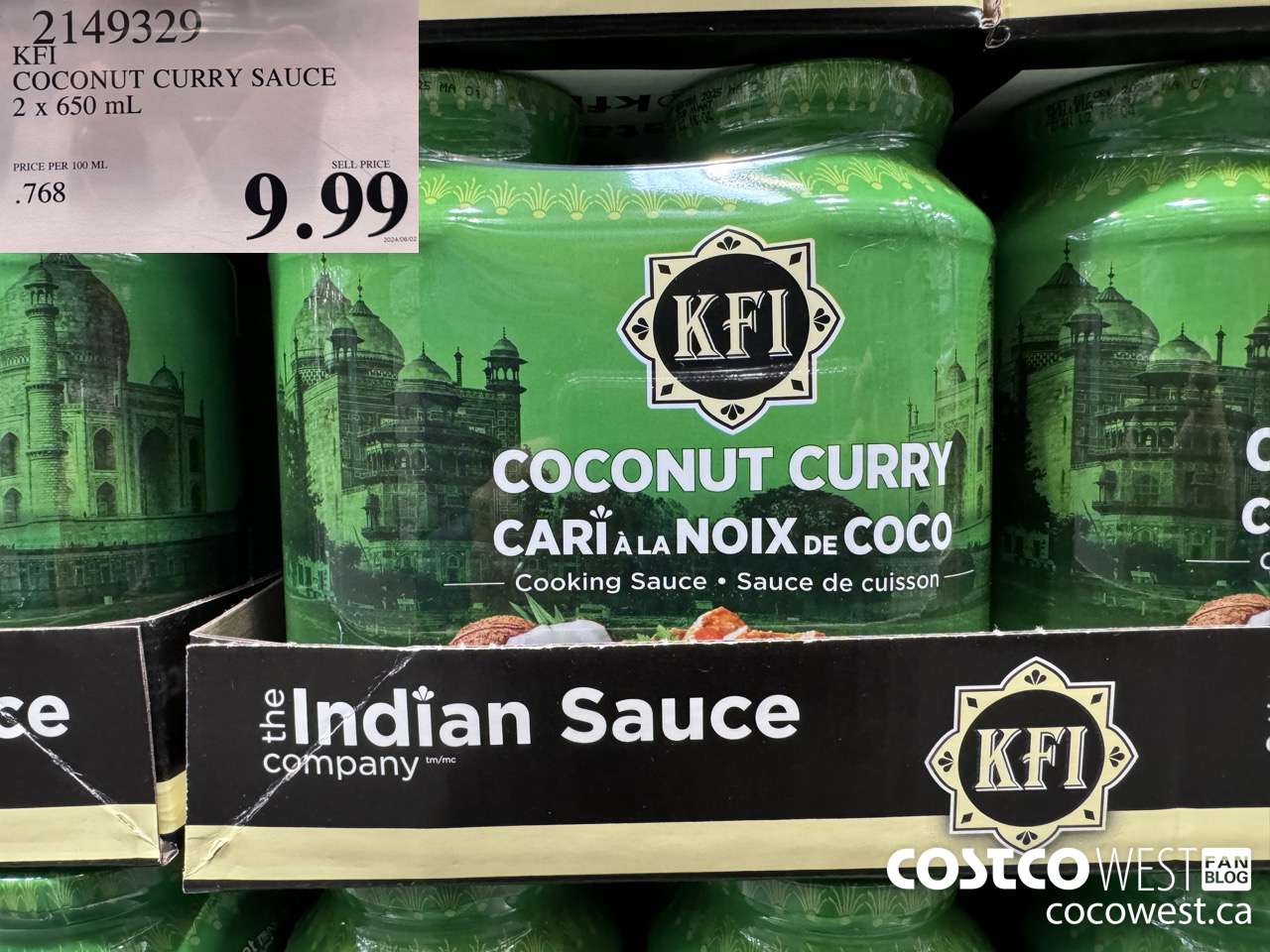 2149329 KFI COCONUT CURRY SAUCE 2 x 650 mL $9.99