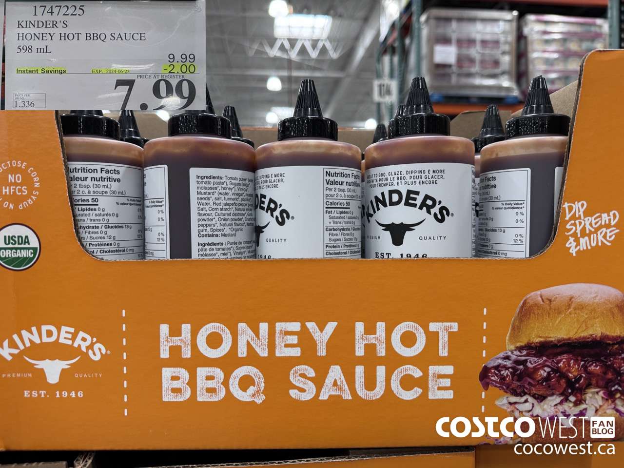 1747225 KINDER'S HONEY HOT BBQ SAUCE 598 ML ($2.00 INSTANT SAVINGS EXPIRES ON 2024-06-23) $7.99