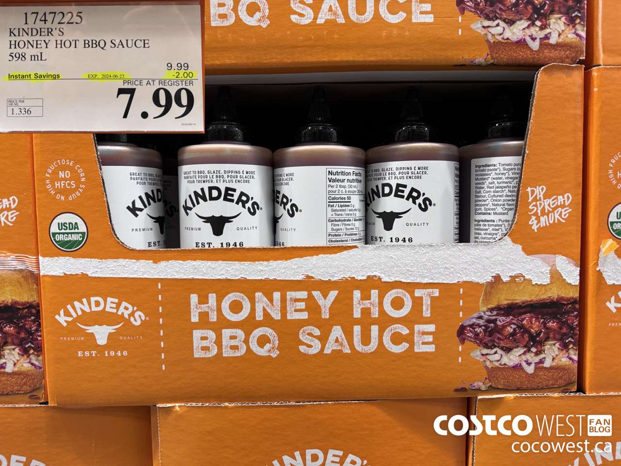 1747225 KINDER'S HONEY HOT BBQ SAUCE 598 ML ($2.00 INSTANT SAVINGS EXPIRES ON 2024-06-23) $7.99
