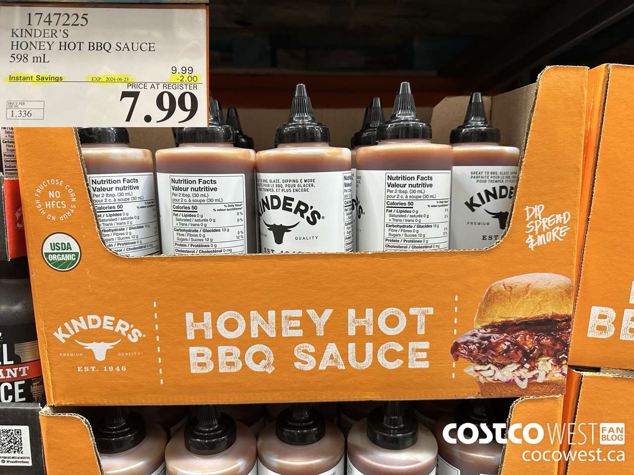 1747225 KINDER'S HONEY HOT BBQ SAUCE 598 ML ($2.00 INSTANT SAVINGS EXPIRES ON 2024-06-23) $7.99