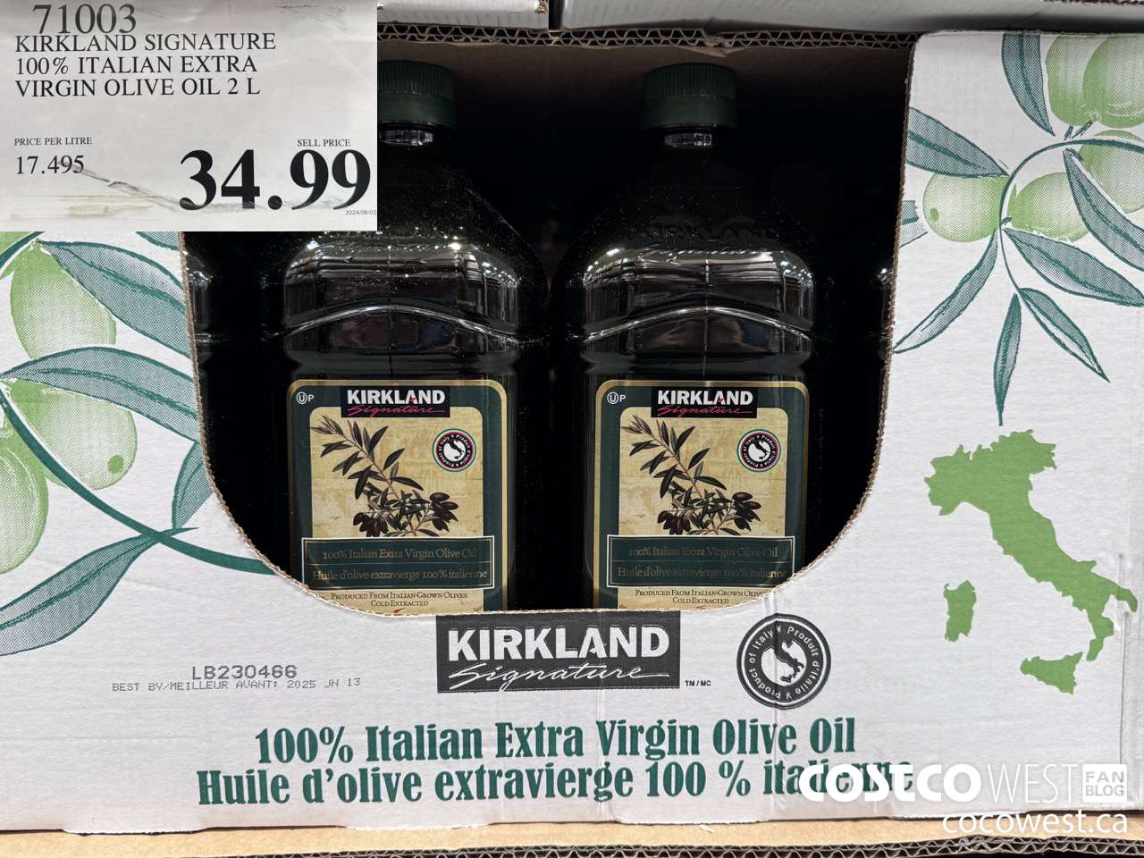 71003 KIRKLAND SIGNATURE 100% ITALIAN EXTRA VIRGIN OLIVE OIL 2 L $34.99