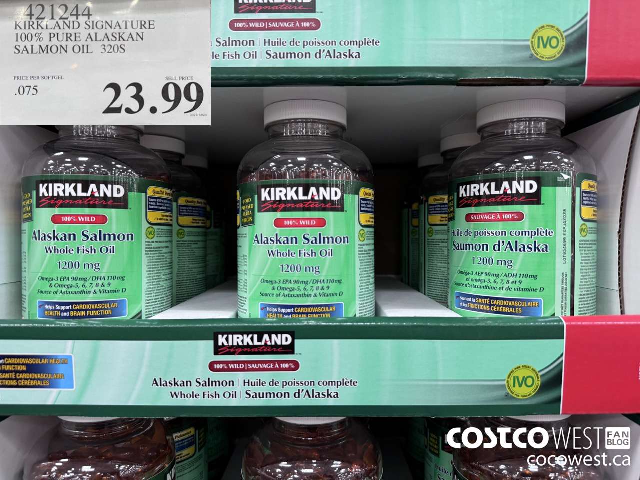 421244 KIRKLAND SIGNATURE 100% PURE ALASKAN SALMON OIL 320S $23.99