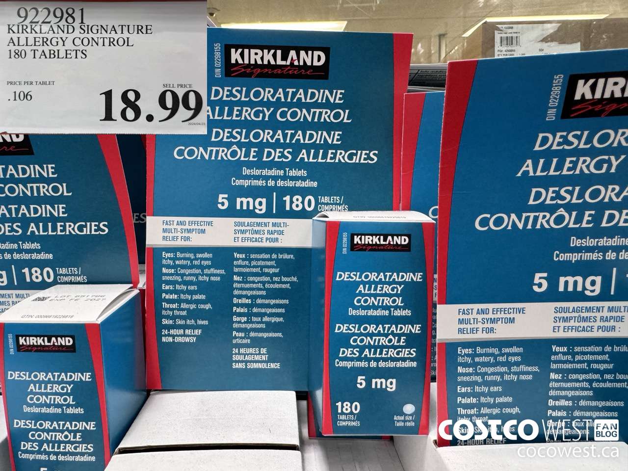 922981 KIRKLAND SIGNATURE ALLERGY CONTROL 180 TABLETS $18.99