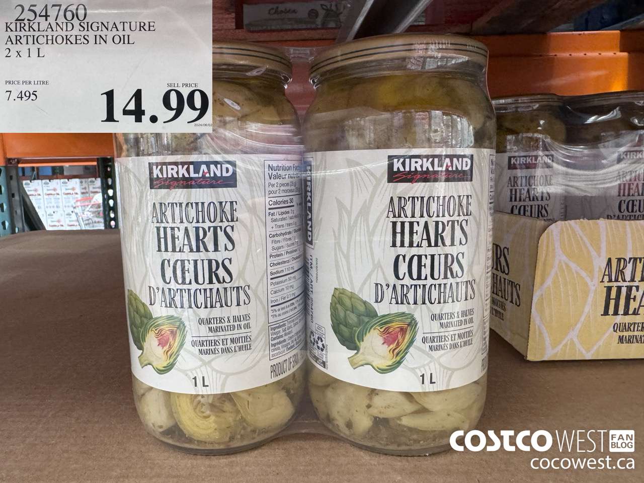 254760 KIRKLAND SIGNATURE ARTICHOKES IN OIL 2 x 1L  $14.99