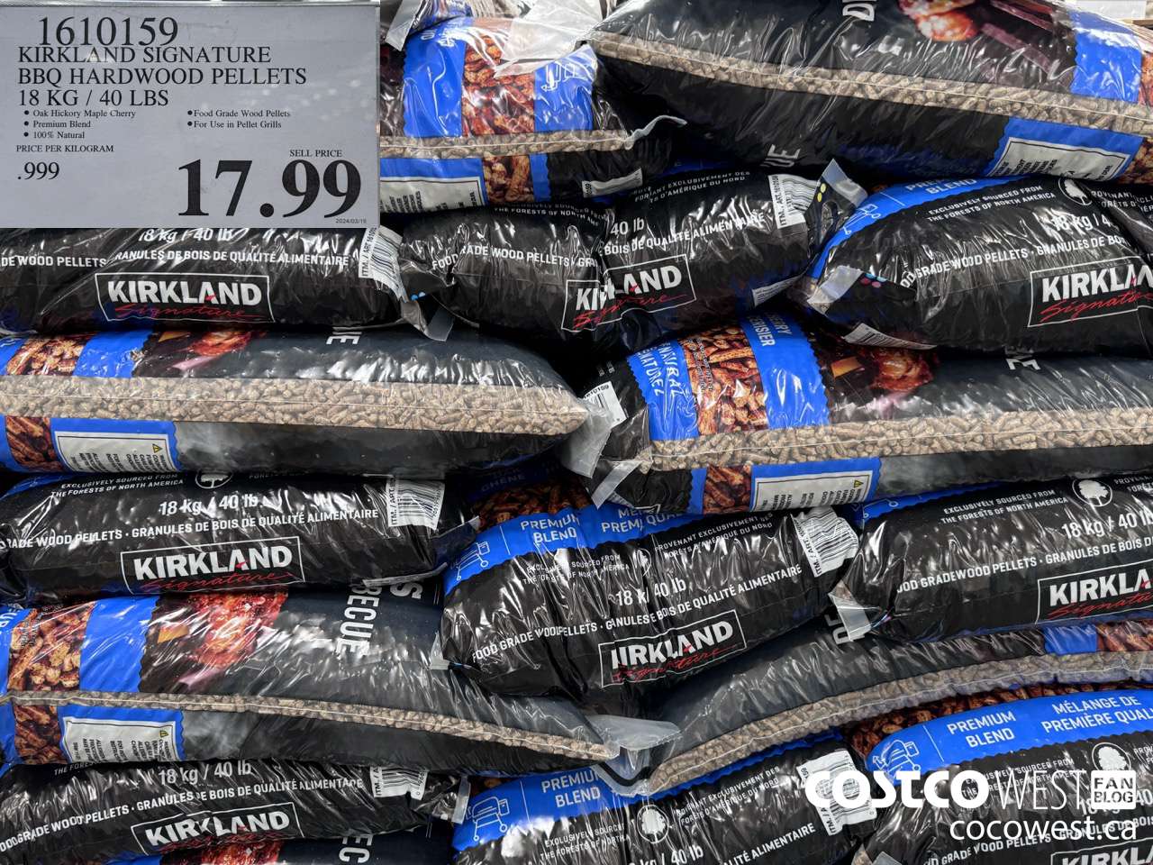 1610159 KIRKLAND SIGNATURE BBQ HARDWOOD PELLETS 18 KG / 40 LBS $17.99