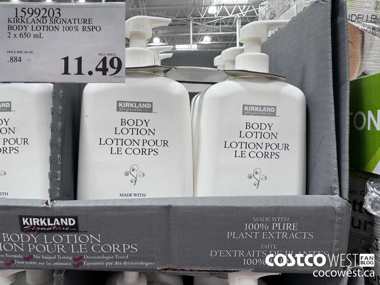 1599203 KIRKLAND SIGNATURE BODY LOTION 100% RSPO 2 X 650 ML $11.49