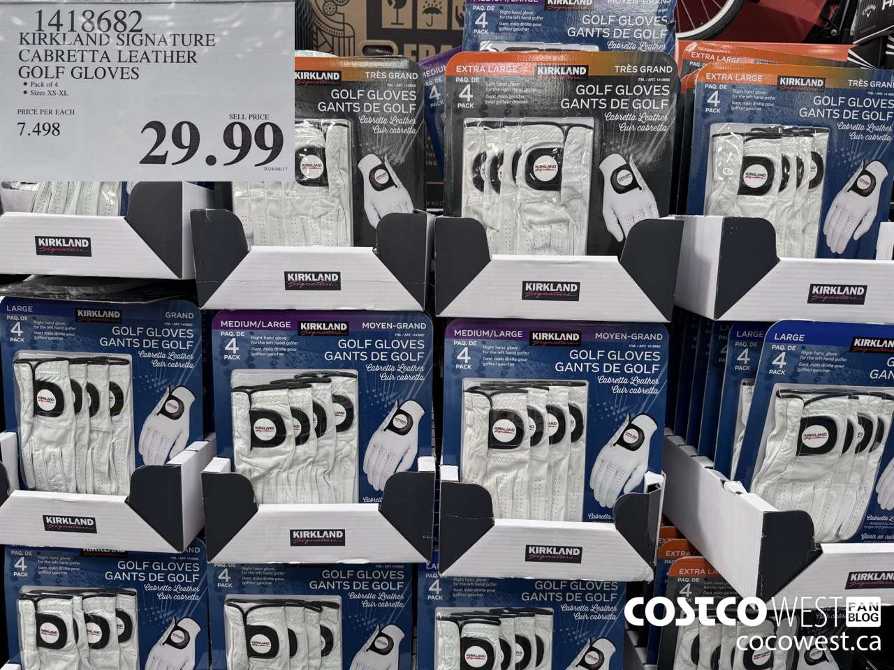 1418682 KIRKLAND SIGNATURE CABRETTA LEATHER GOLF GLOVES $29.99