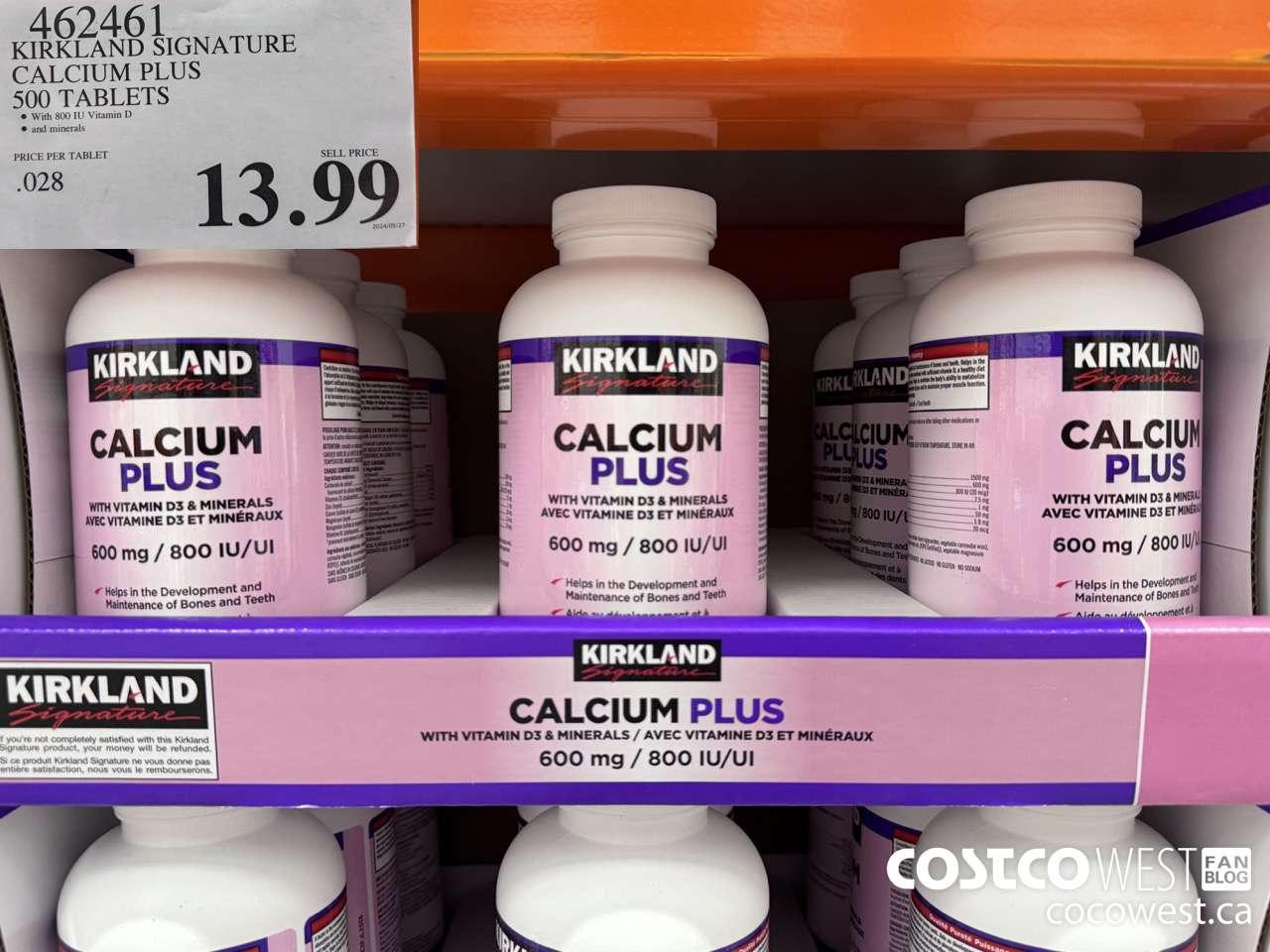 462461 KIRKLAND SIGNATURE CALCIUM PLUS 500 TABLETS $13.99