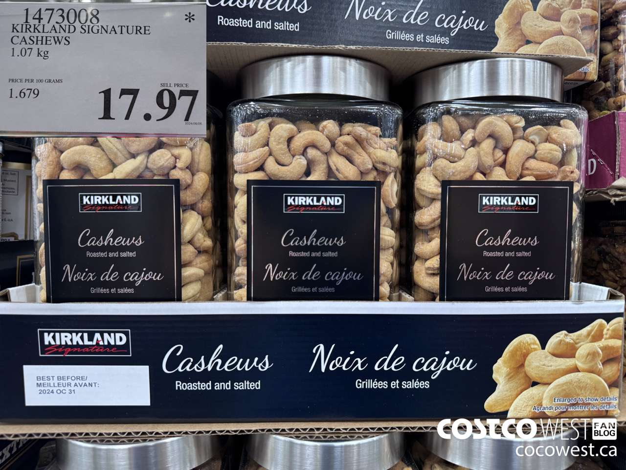 1473008 KIRKLAND SIGNATURE CASHEWS 1.07 KG $17.97