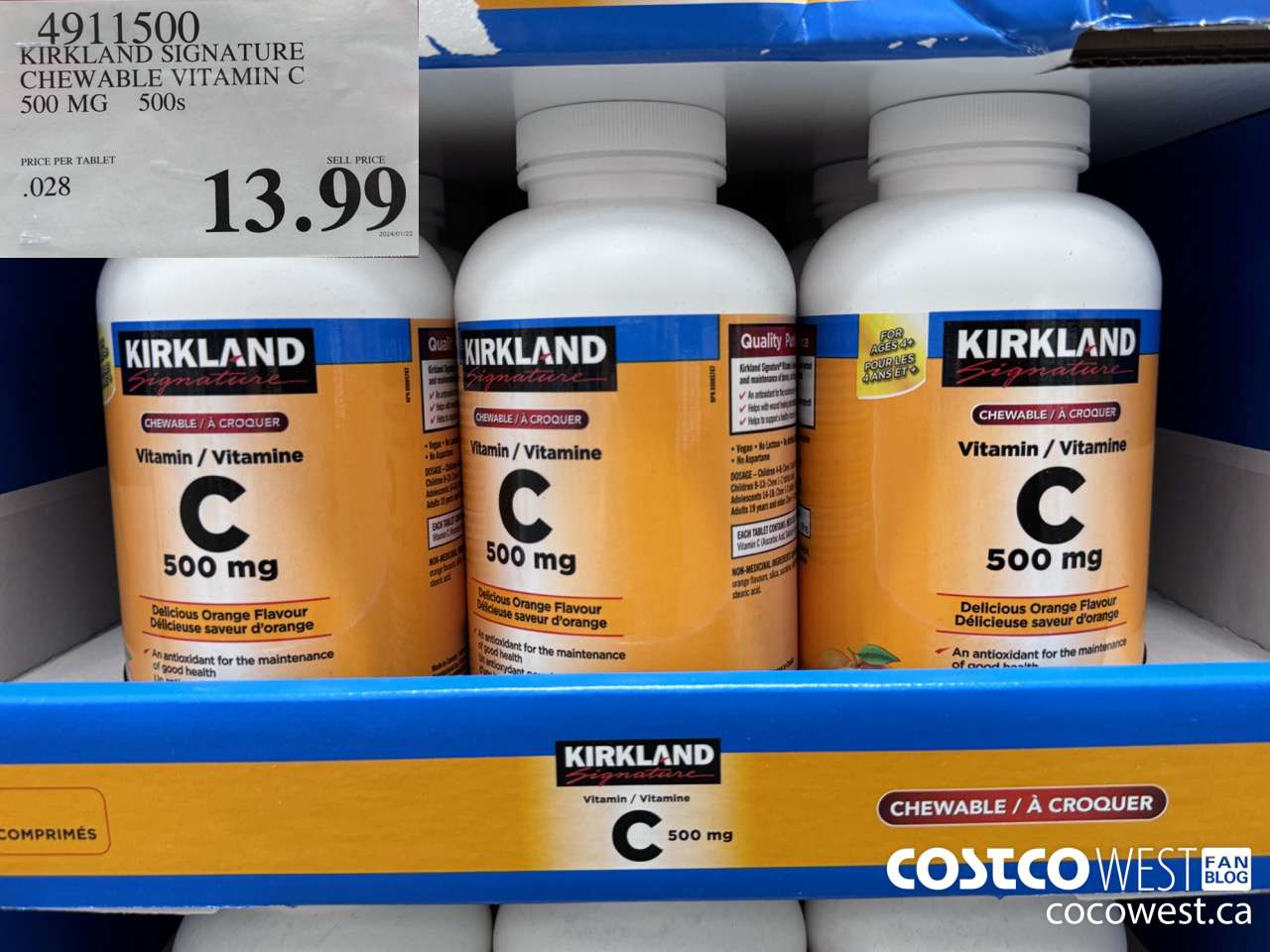 4911500 KIRKLAND SIGNATURE CHEWABLE VITAMIN C 500 MG 500s $13.99