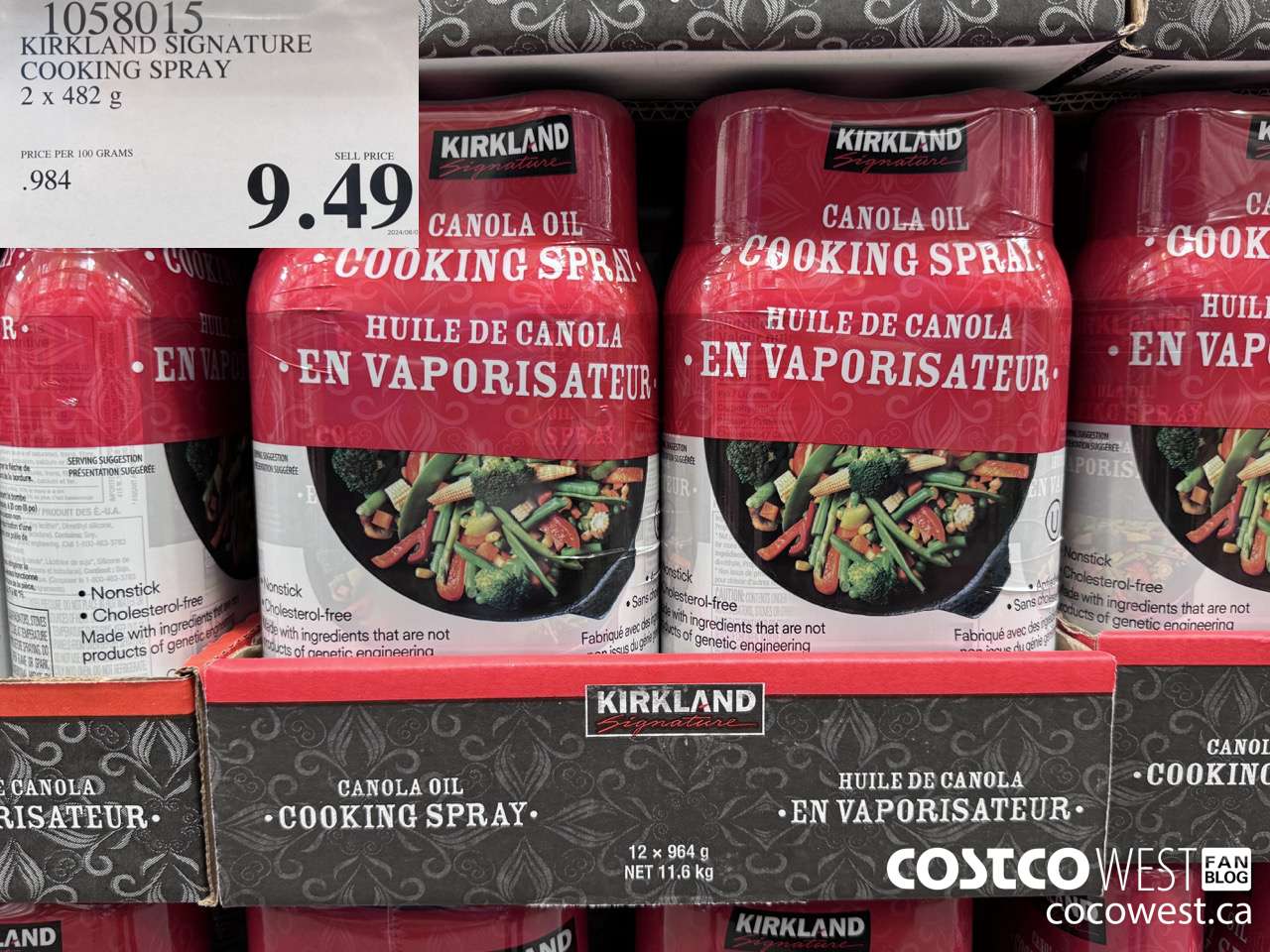 1058015 KIRKLAND SIGNATURE COOKING SPRAY 2 X 482 G $9.49