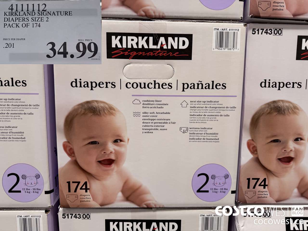 4111112 KIRKLAND SIGNATURE DIAPERS SIZE 2 PACK OF 174 $34.99