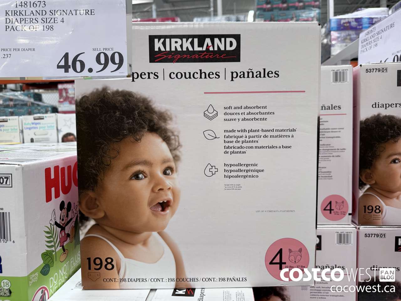 1481673 KIRKLAND SIGNATURE DIAPERS SIZE 4 PACK OF 198 $46.99