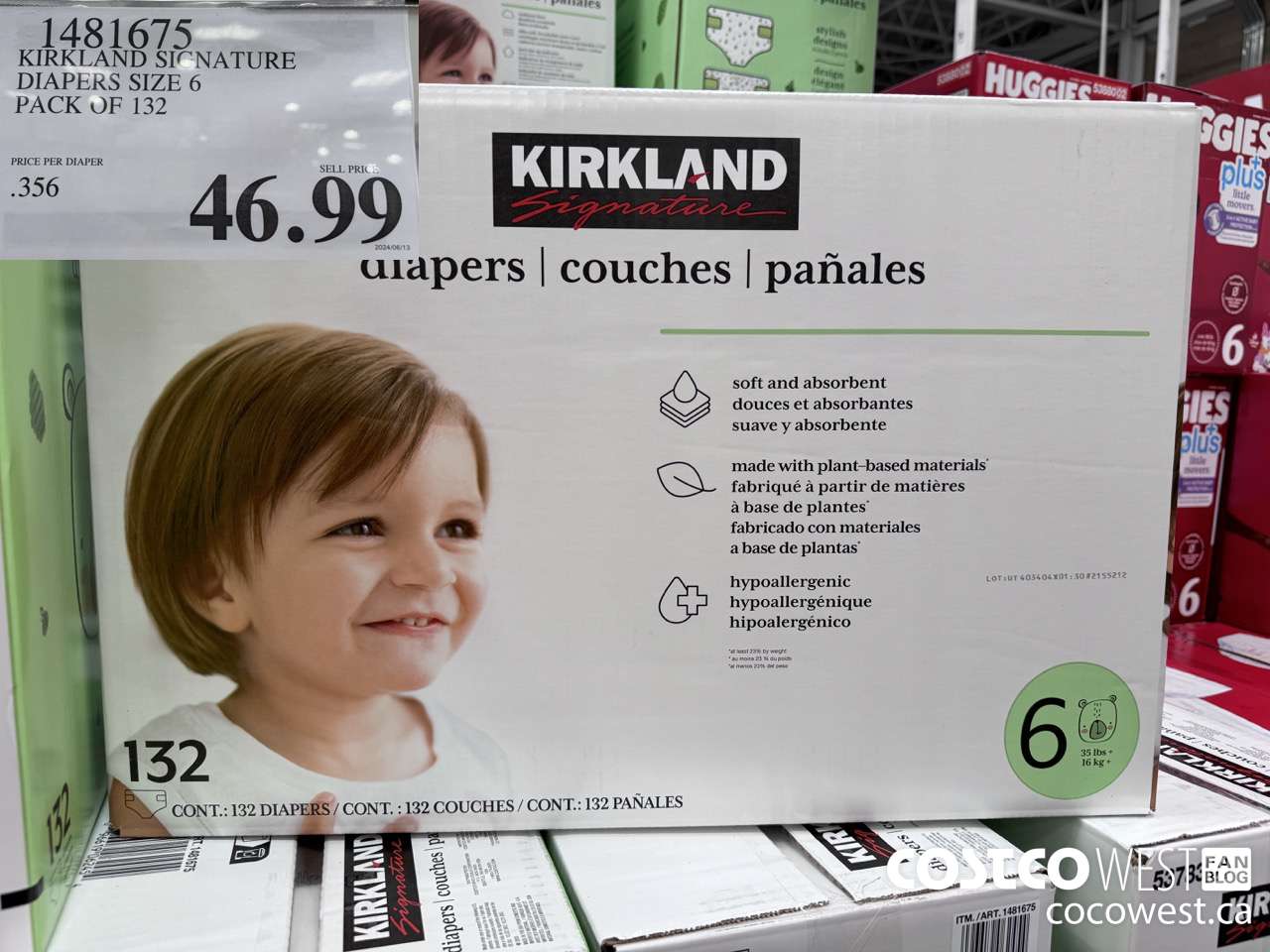 1481675 KIRKLAND SIGNATURE DIAPERS SIZE 6 PACK OF 132 $46.99