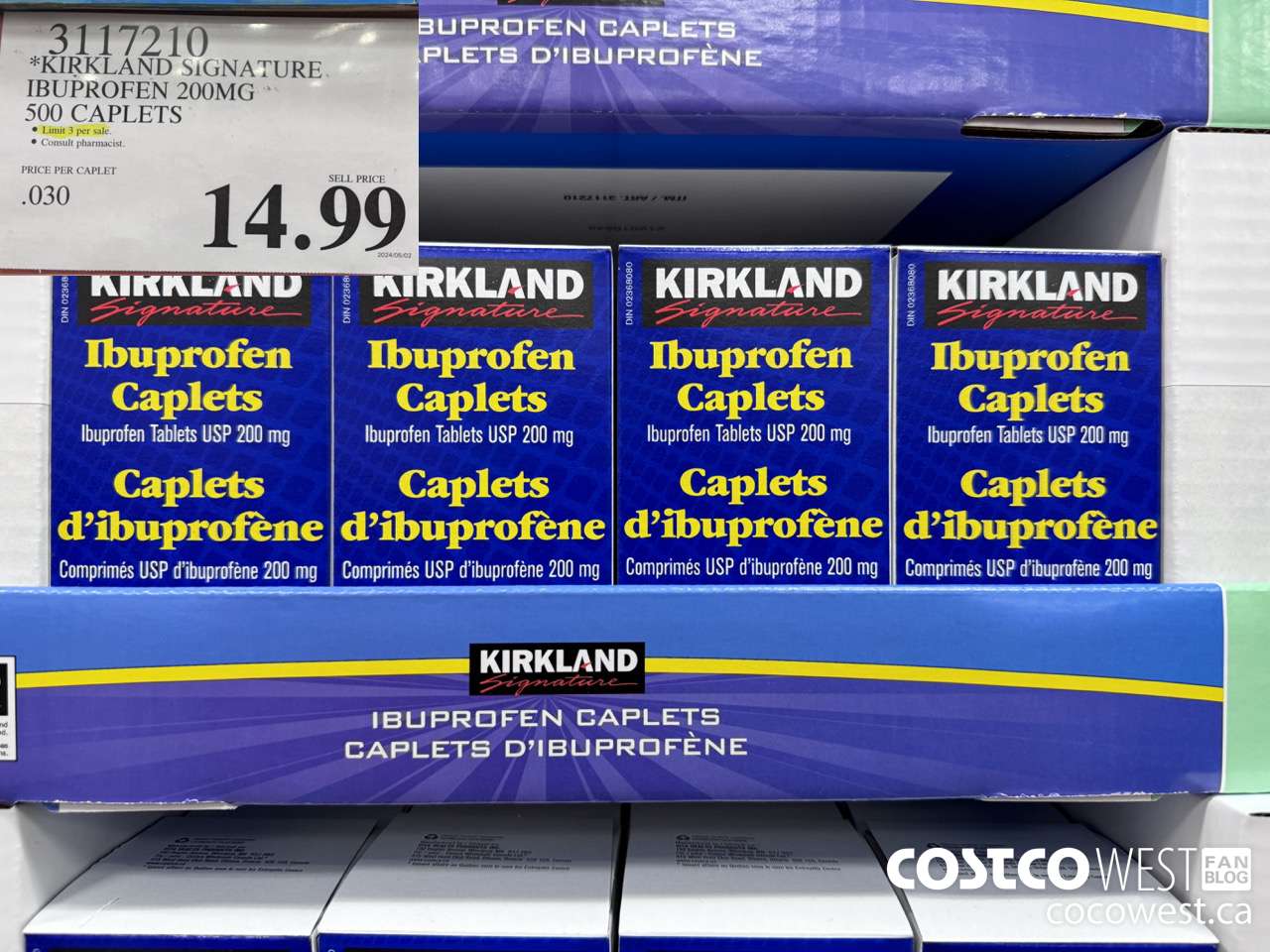 3117210 KIRKLAND SIGNATURE IBUPROFEN 200MG 500 CAPLETS $14.99