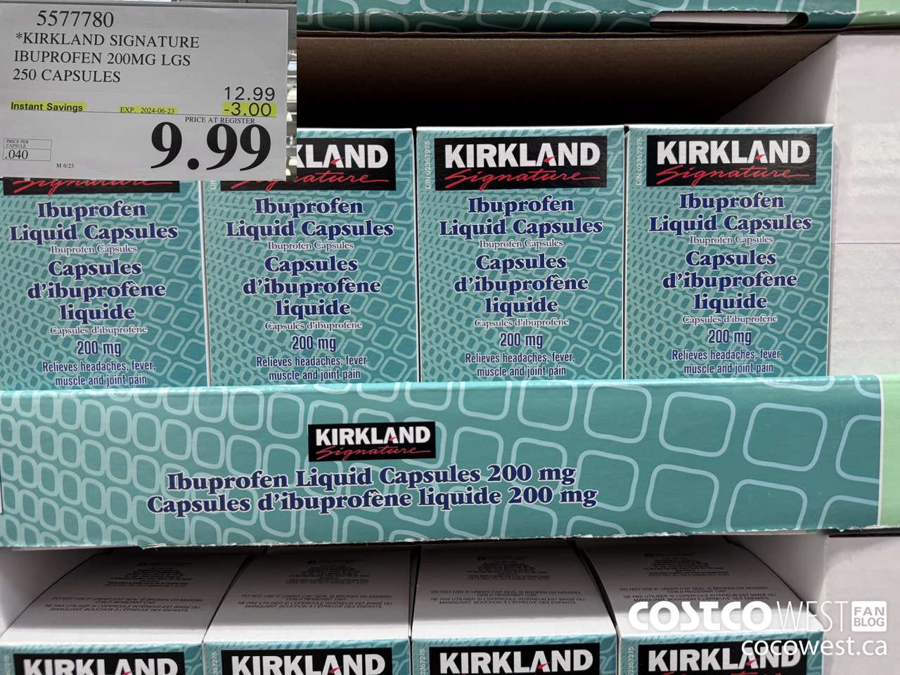 5577780 KIRKLAND SIGNATURE IBUPROFEN 200MG LGS 250 CAPSULES ($3.00 INSTANT SAVINGS EXPIRES ON 2024-06-23) $9.99