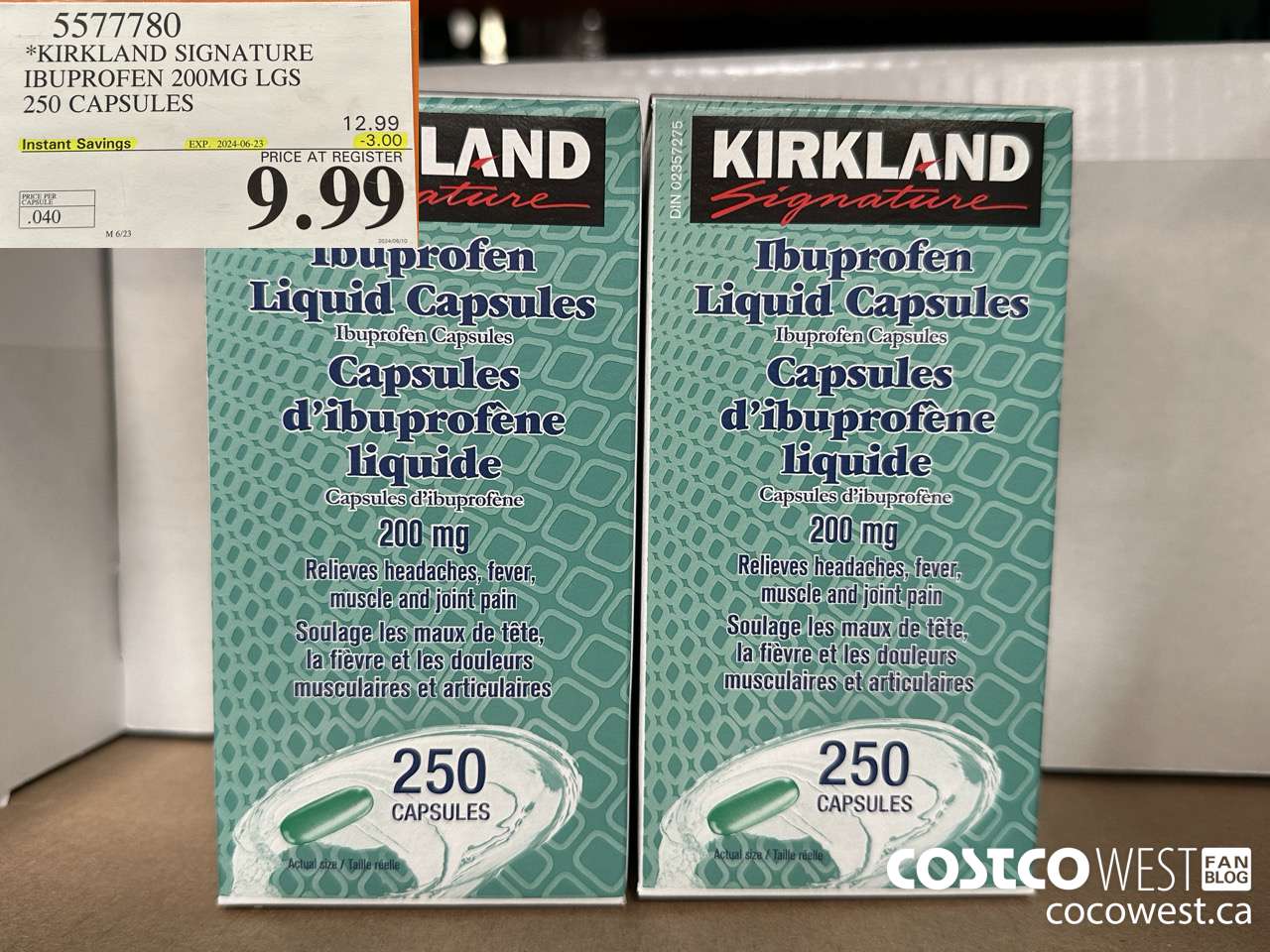 5577780 KIRKLAND SIGNATURE IBUPROFEN 200MG LGS 250 CAPSULES ($3.00 INSTANT SAVINGS EXPIRES ON 2024-06-23) $9.99
