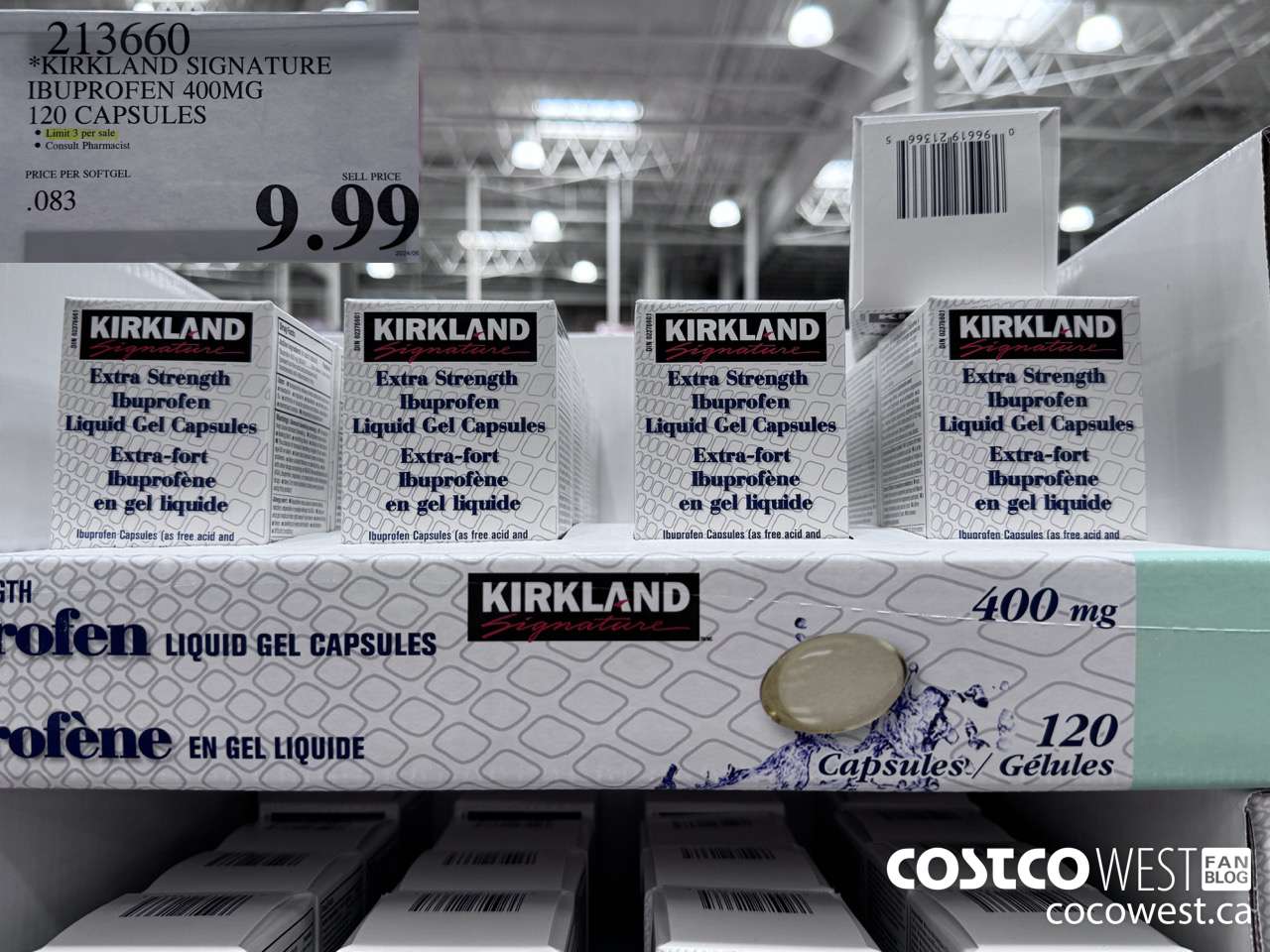 213660 KIRKLAND SIGNATURE IBUPROFEN 400MG 120 CAPSULES $9.99