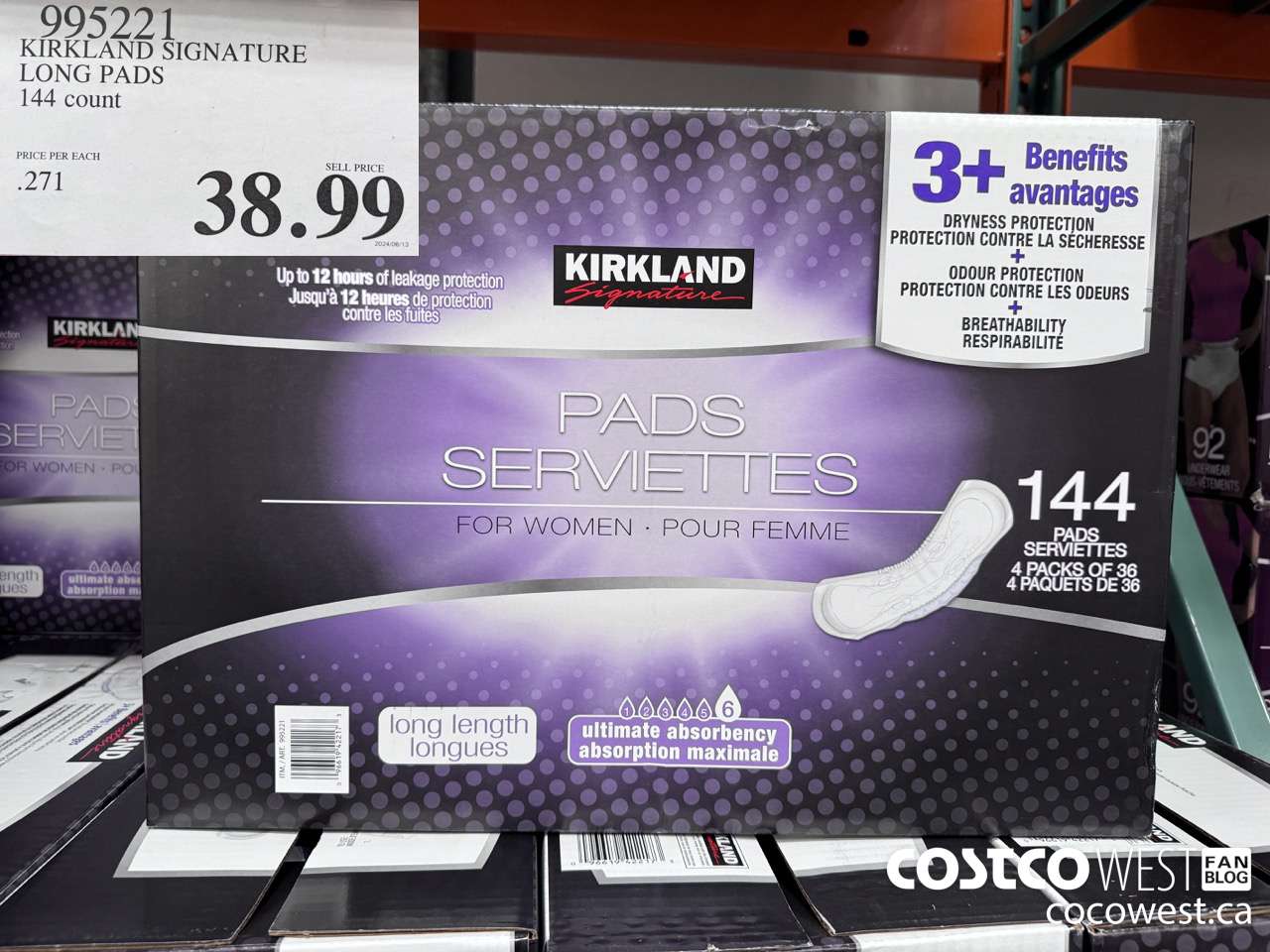 995221 KIRKLAND SIGNATURE LONG PADS 144 COUNT $38.99